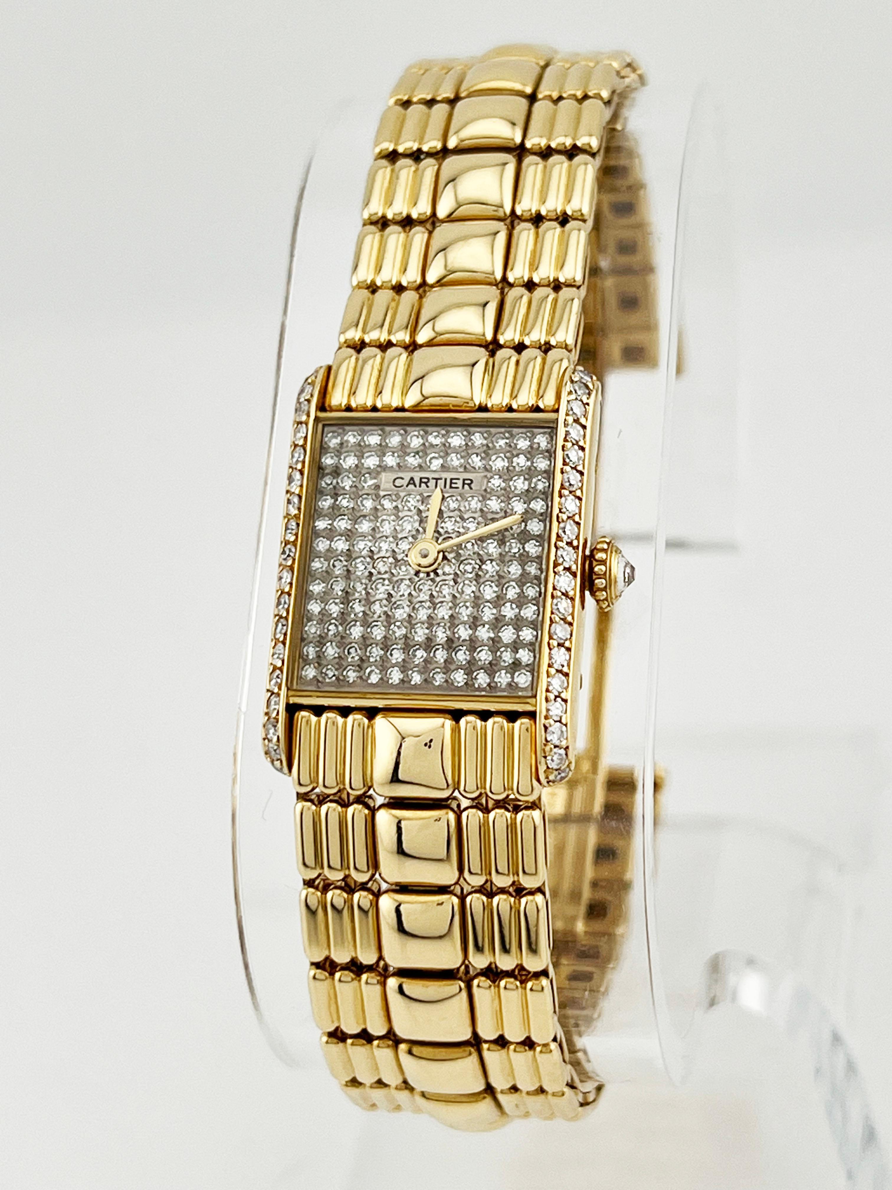 Women's RARE Cartier Tank Louis Pave Diamond Dial & Bezel 18K Yellow Gold Box Papers