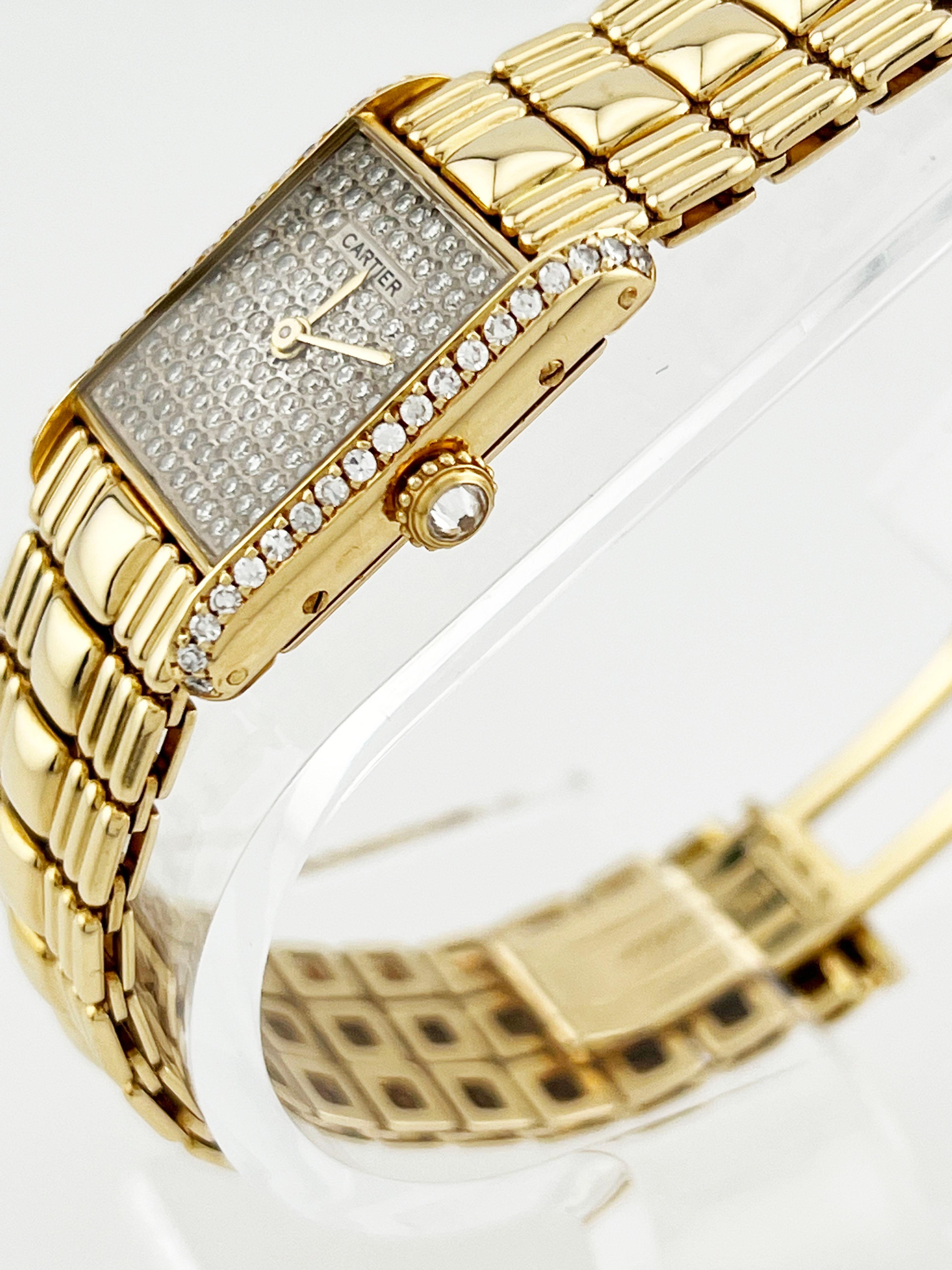 RARE Cartier Tank Louis Pave Diamond Dial & Bezel 18K Yellow Gold Box Papers 1