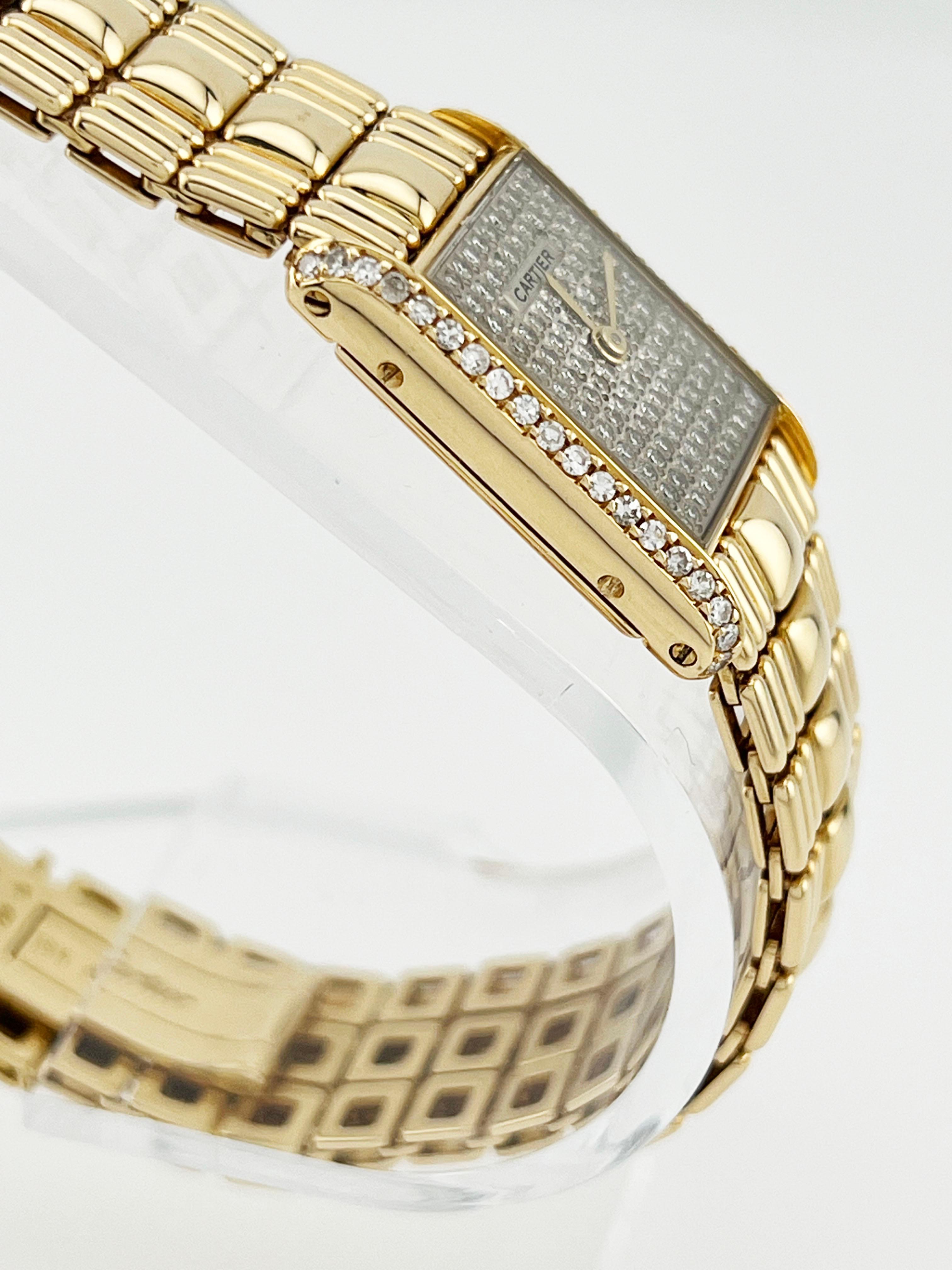 RARE Cartier Tank Louis Pave Diamond Dial & Bezel 18K Yellow Gold Box Papers 2