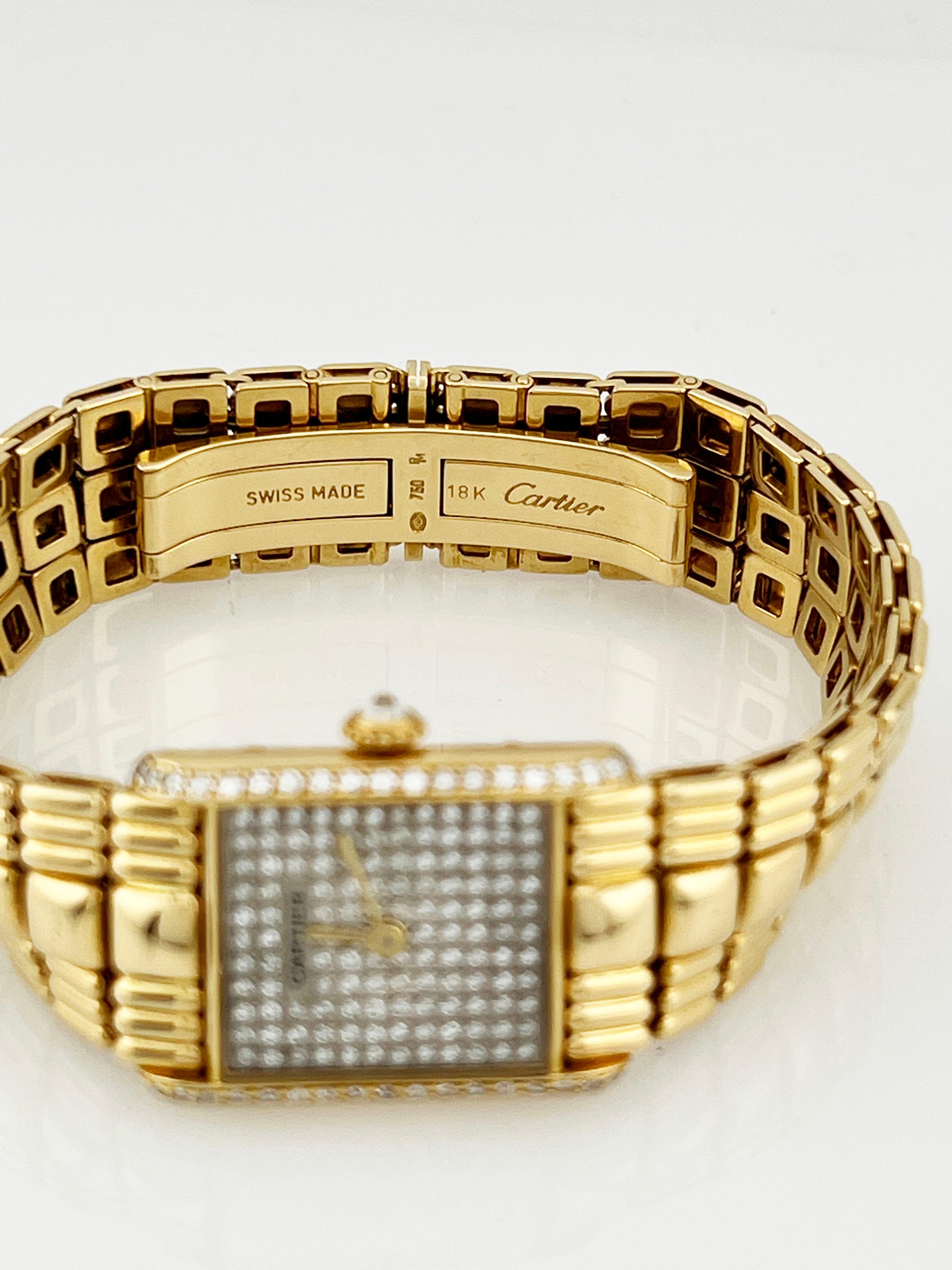 RARE Cartier Tank Louis Pave Diamond Dial & Bezel 18K Yellow Gold Box Papers 3