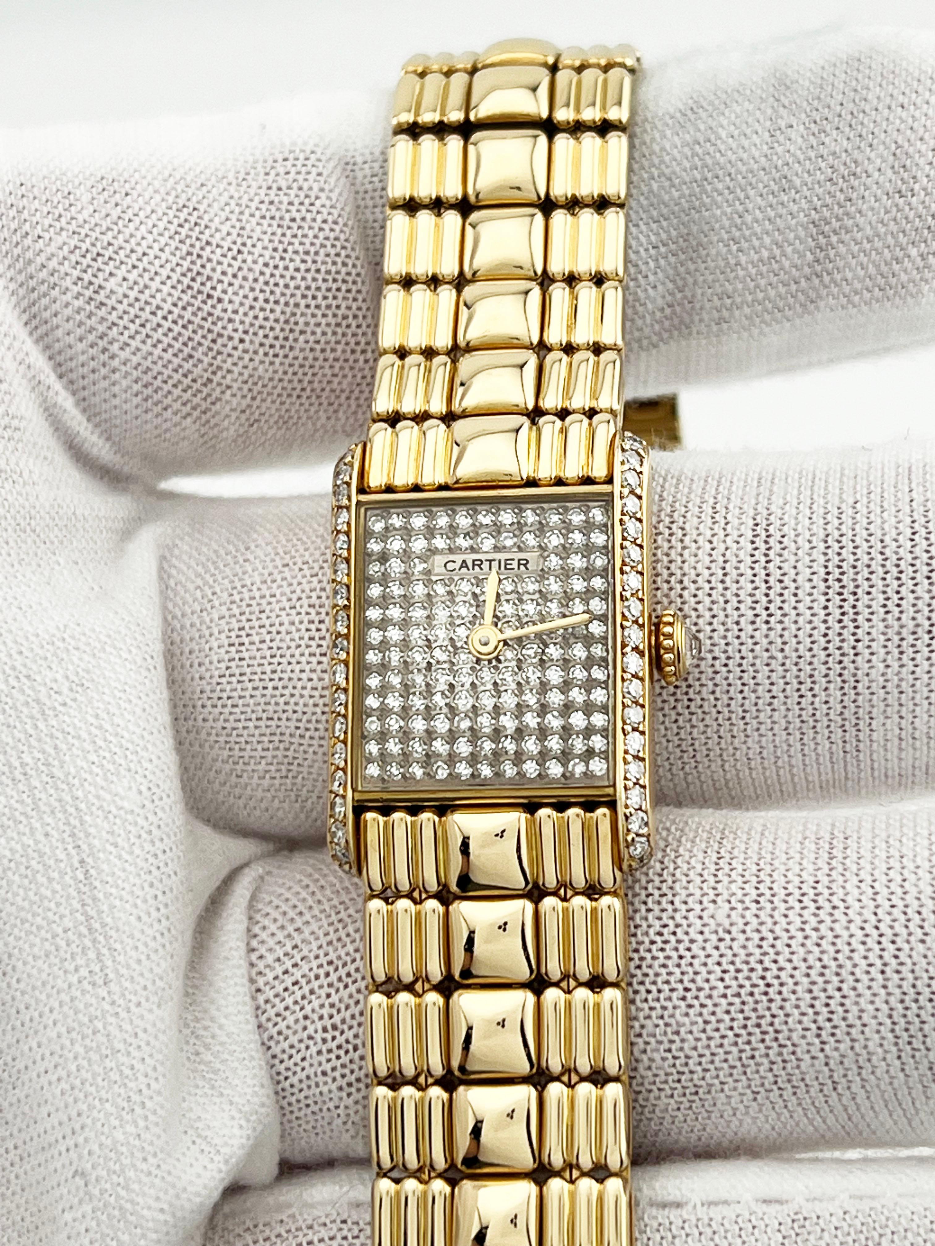 RARE Cartier Tank Louis Pave Diamond Dial & Bezel 18K Yellow Gold Box Papers 4
