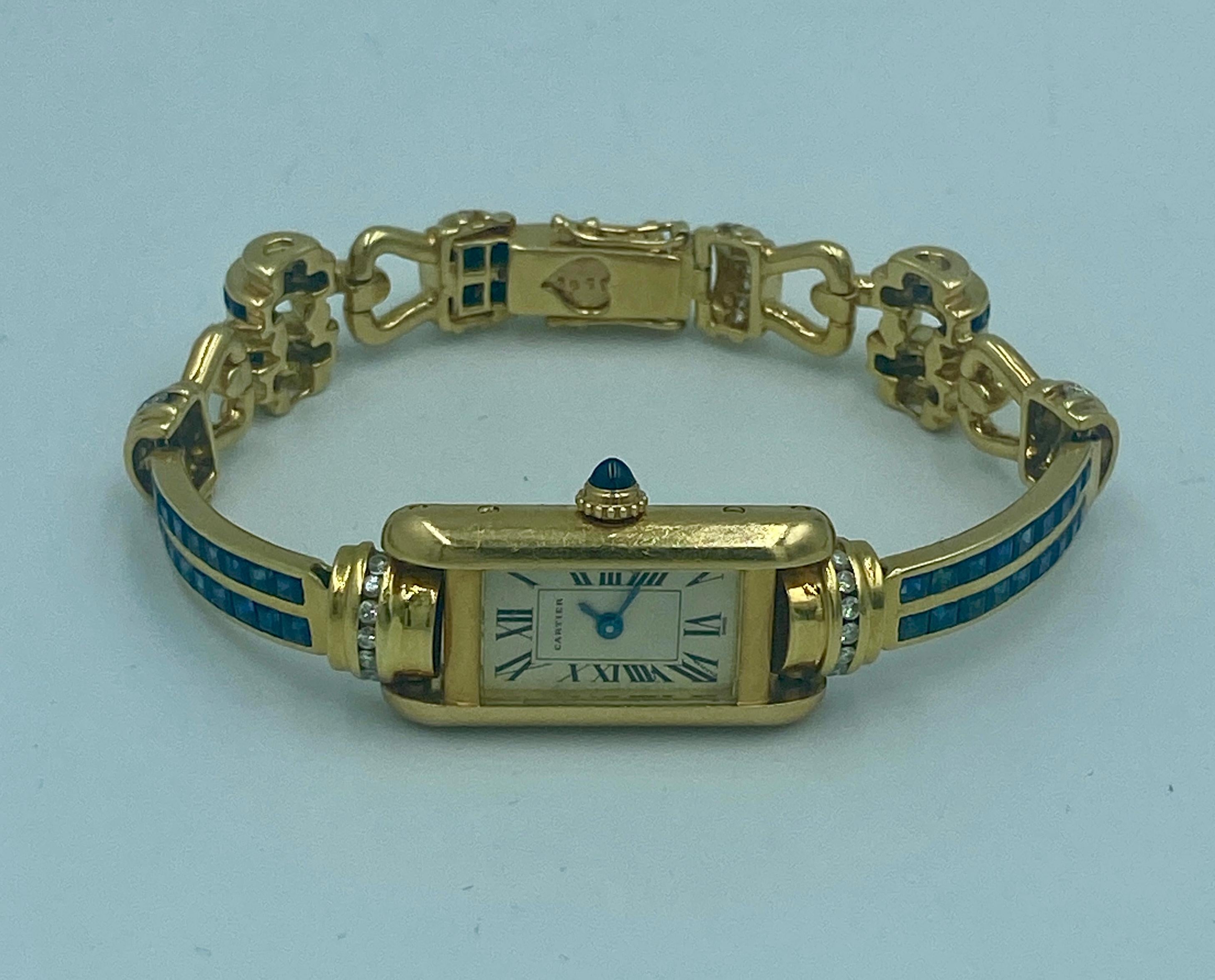 Cartier Rare montre Tank avec bracelet orné de bijoux Pour femmes en vente