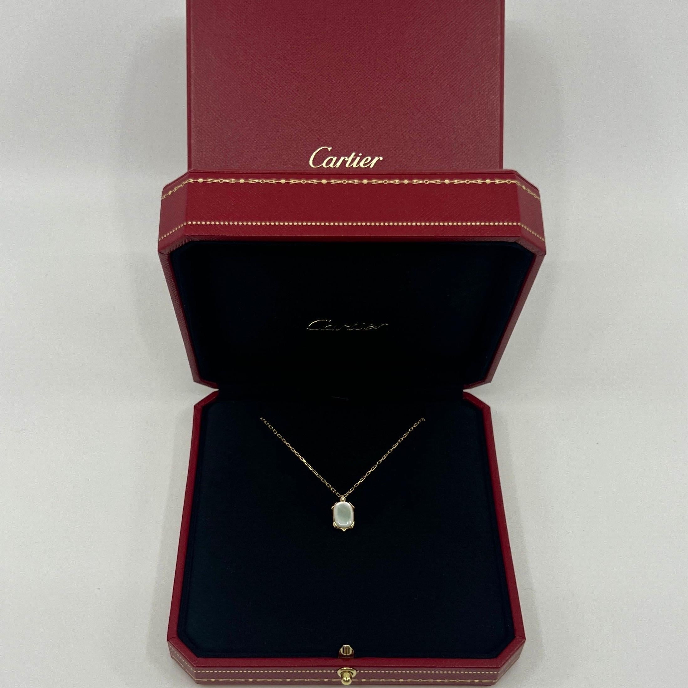 Round Cut Rare Cartier Tortue Mother of Pearl & Diamond 18k Yellow Gold Pendant Necklace For Sale
