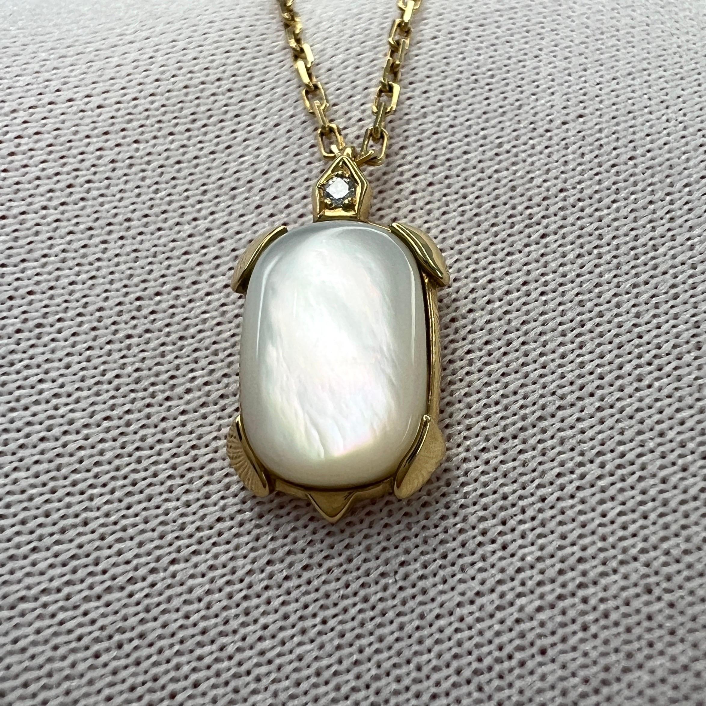 Rare Cartier Tortue Mother of Pearl & Diamond 18k Yellow Gold Pendant Necklace For Sale 1