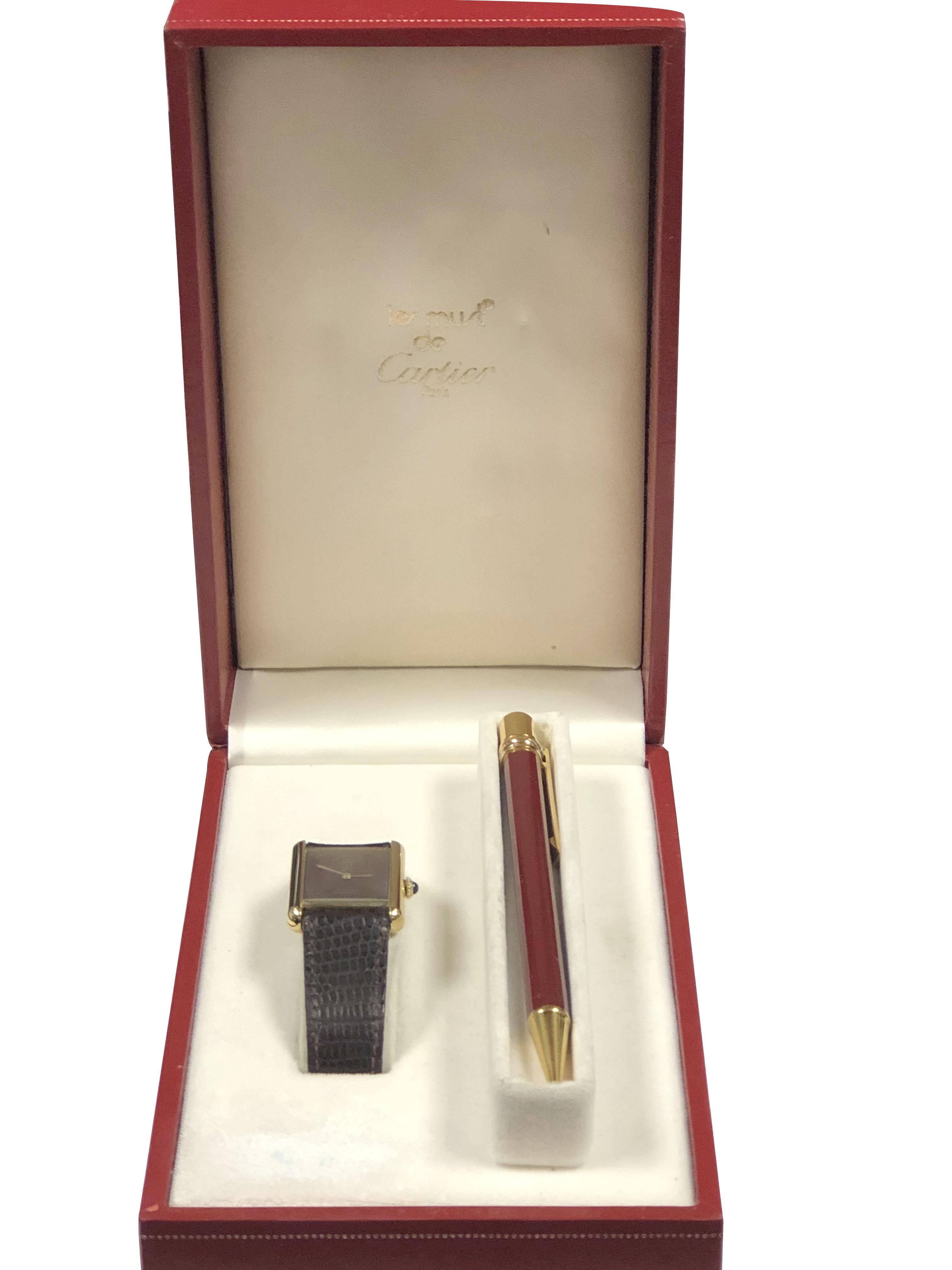 Rare Cartier Vermeil Tank Wrist Watch Presentation Set with Kuwait Coat of Arms 6