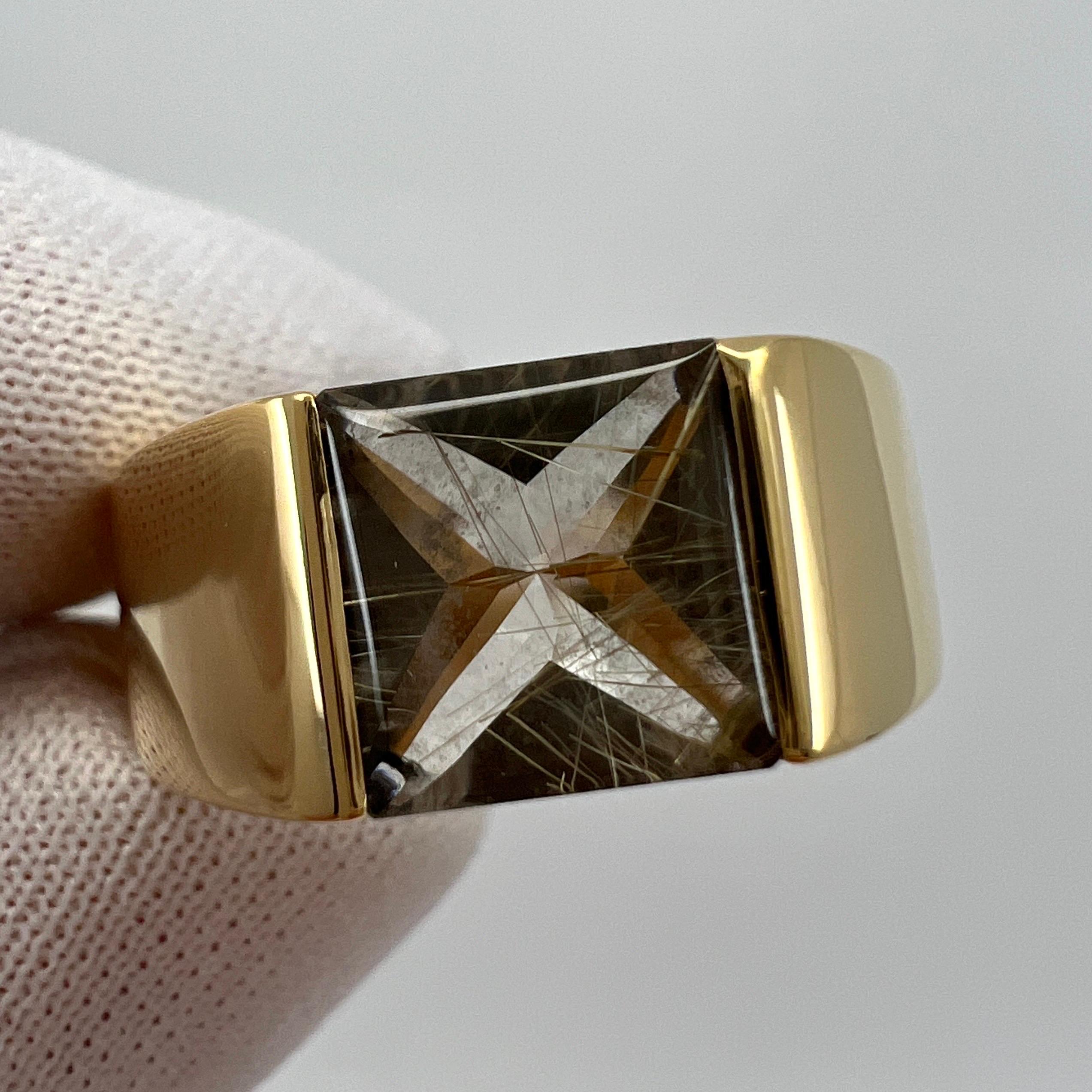 Seltene Cartier Vintage Rutil Quarz 18k Gelbgold Tank Band Solo Ring EU 54 6