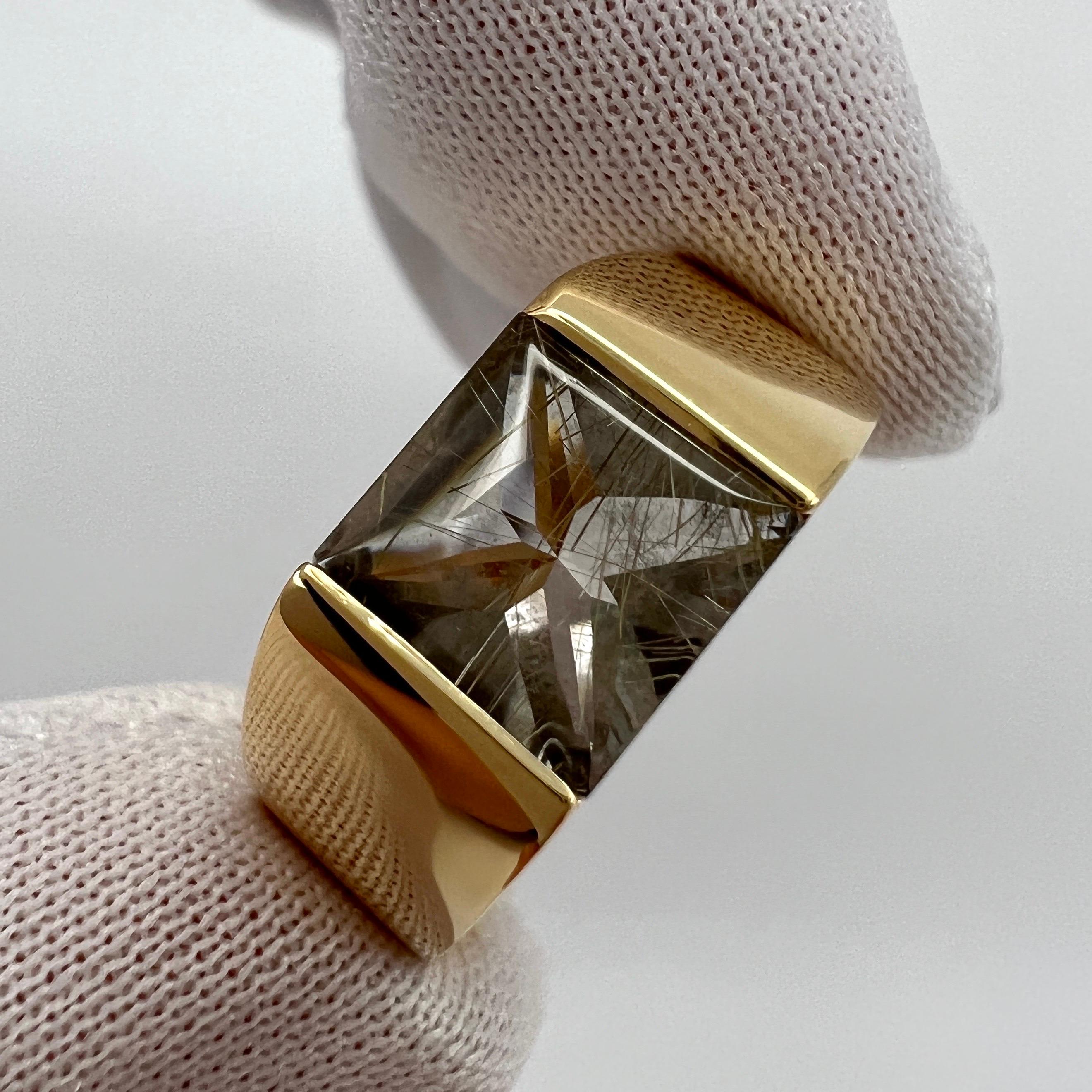 Seltene Cartier Vintage Rutil Quarz 18k Gelbgold Tank Band Solo Ring EU 54 7