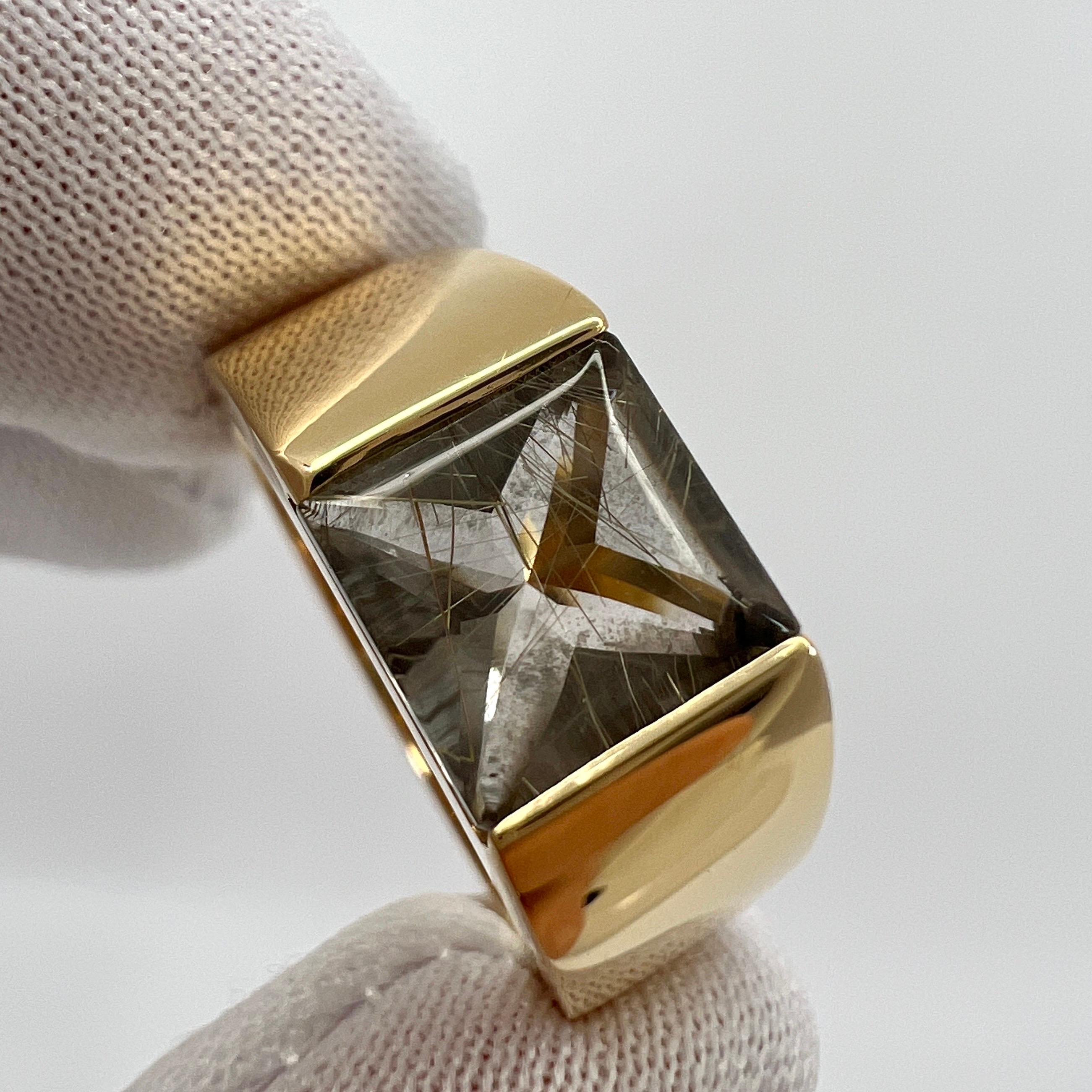 Seltene Cartier Vintage Rutil Quarz 18k Gelbgold Tank Band Solo Ring EU 54 (Carréeschliff)