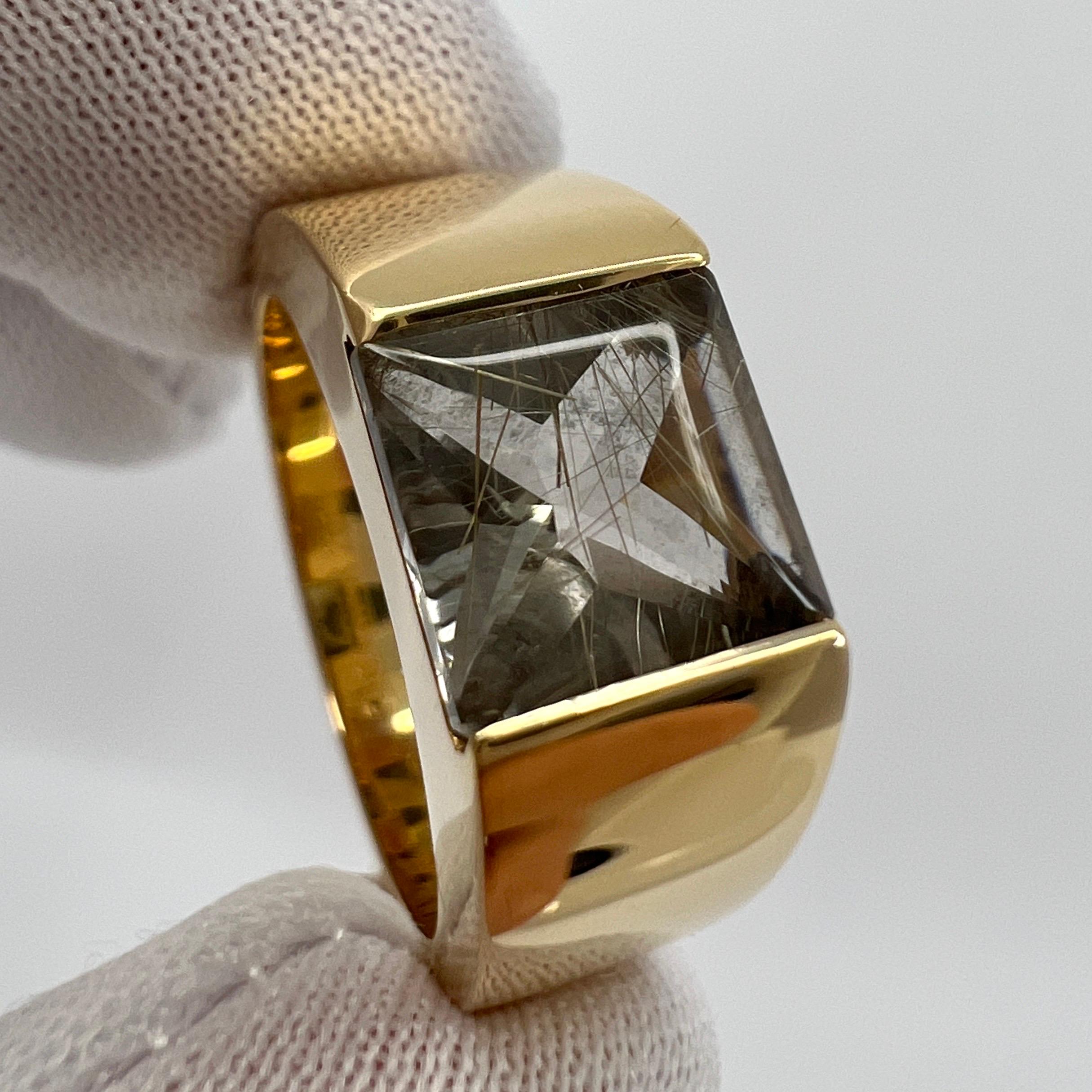 Seltene Cartier Vintage Rutil Quarz 18k Gelbgold Tank Band Solo Ring EU 54 1