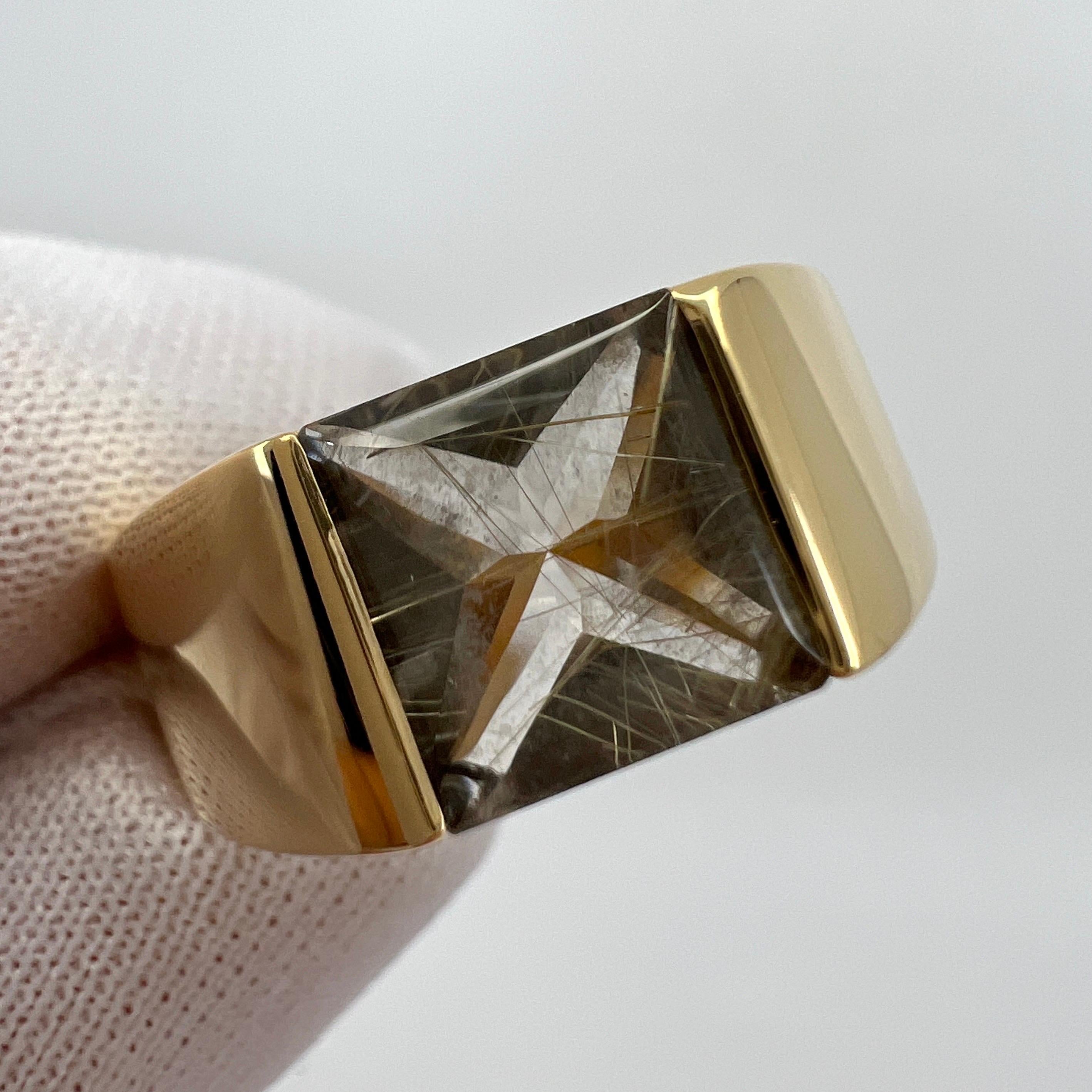 Seltene Cartier Vintage Rutil Quarz 18k Gelbgold Tank Band Solo Ring EU 54 2