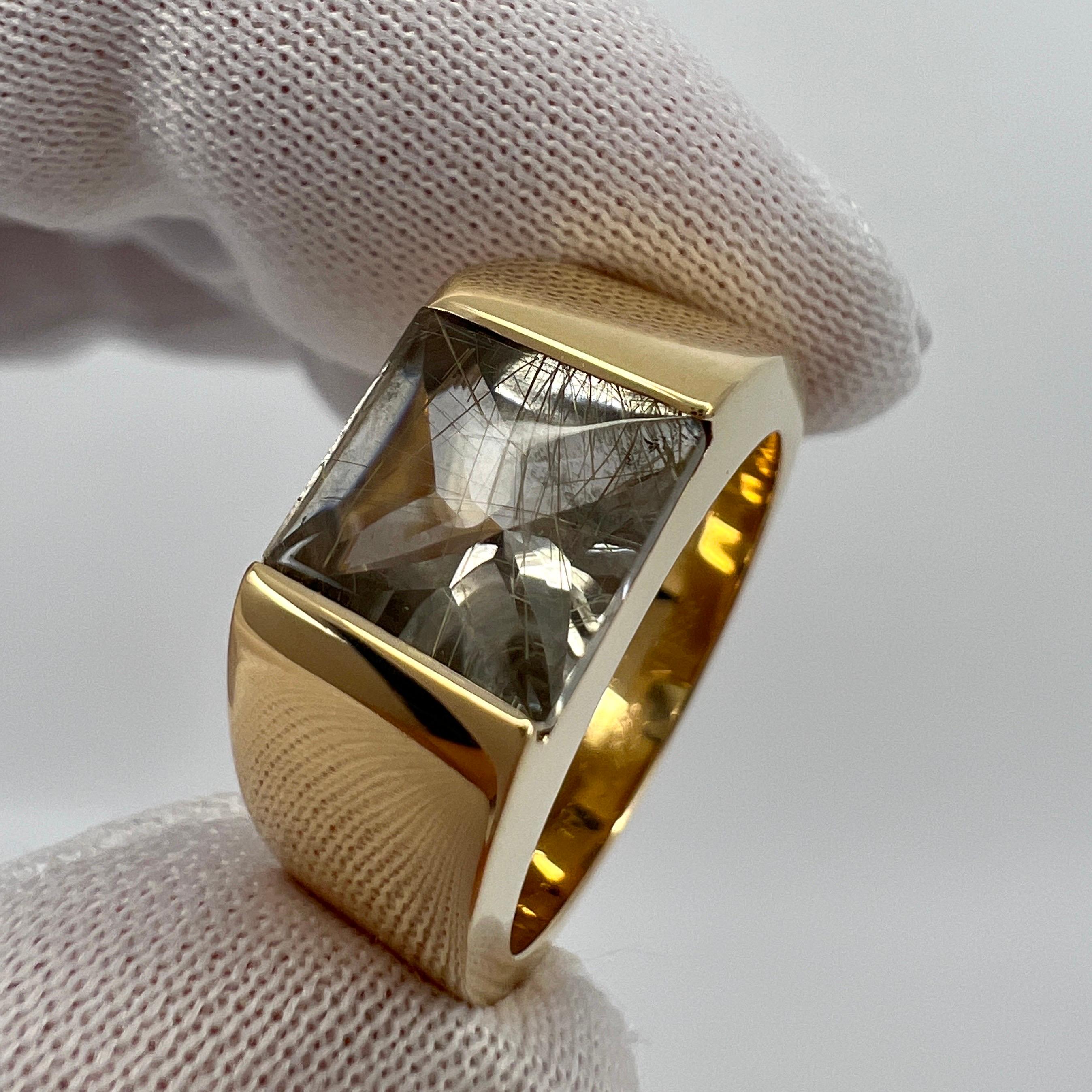 Seltene Cartier Vintage Rutil Quarz 18k Gelbgold Tank Band Solo Ring EU 54 3