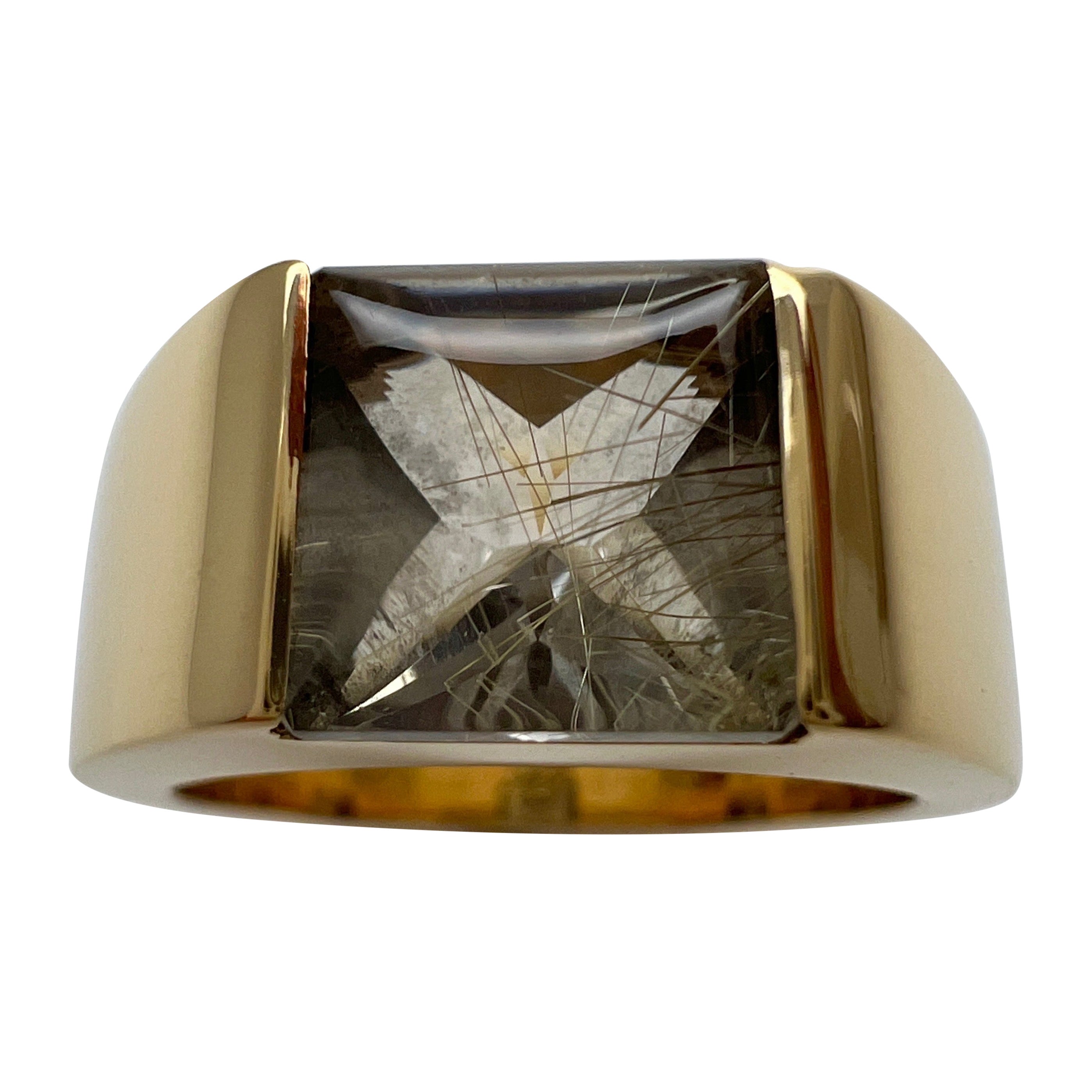 Seltene Cartier Vintage Rutil Quarz 18k Gelbgold Tank Band Solo Ring EU 54