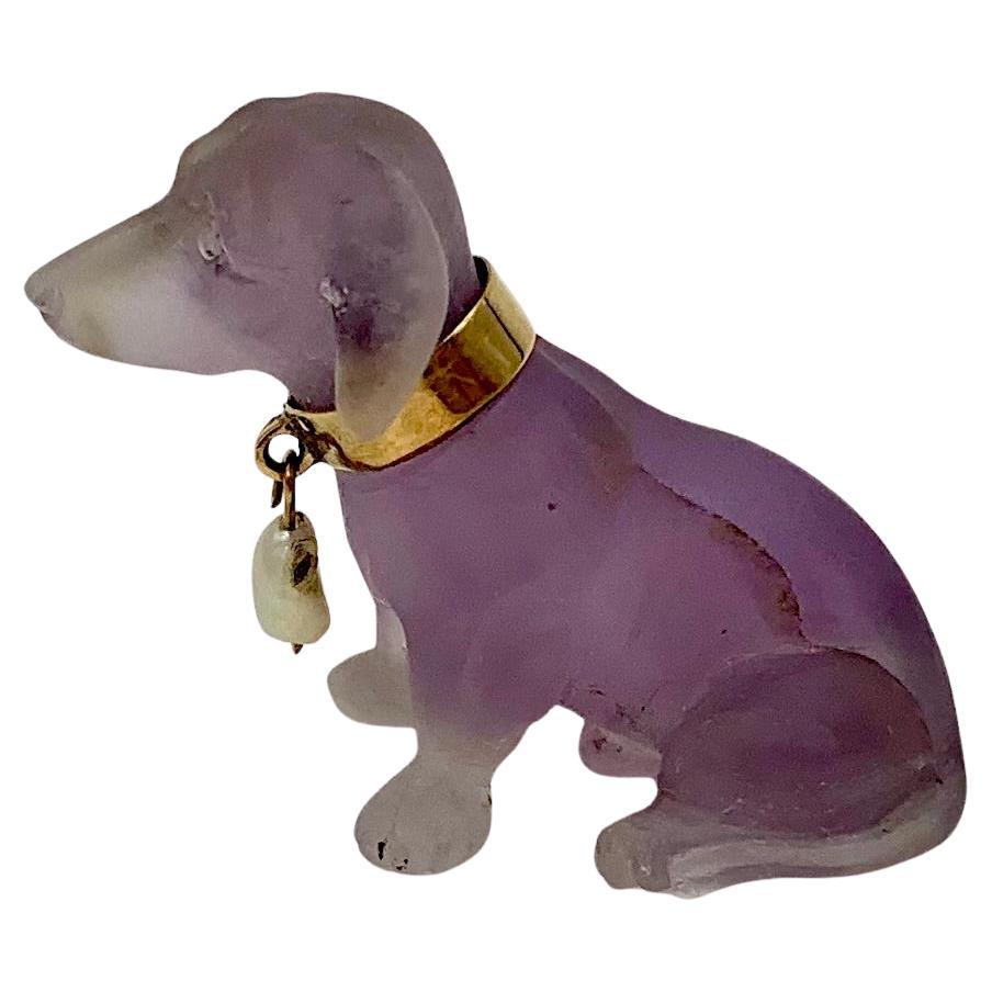 Seltene geschnitzt Amethyst Diamant natürliche Perle 18K Gelbgold Dackel im Angebot