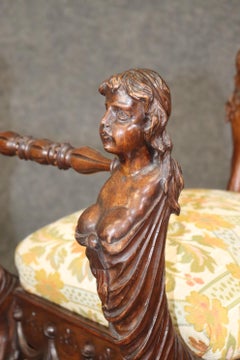 Rare Carved Figural Maiden Walnut Victorian Bench Stool Circa 1870