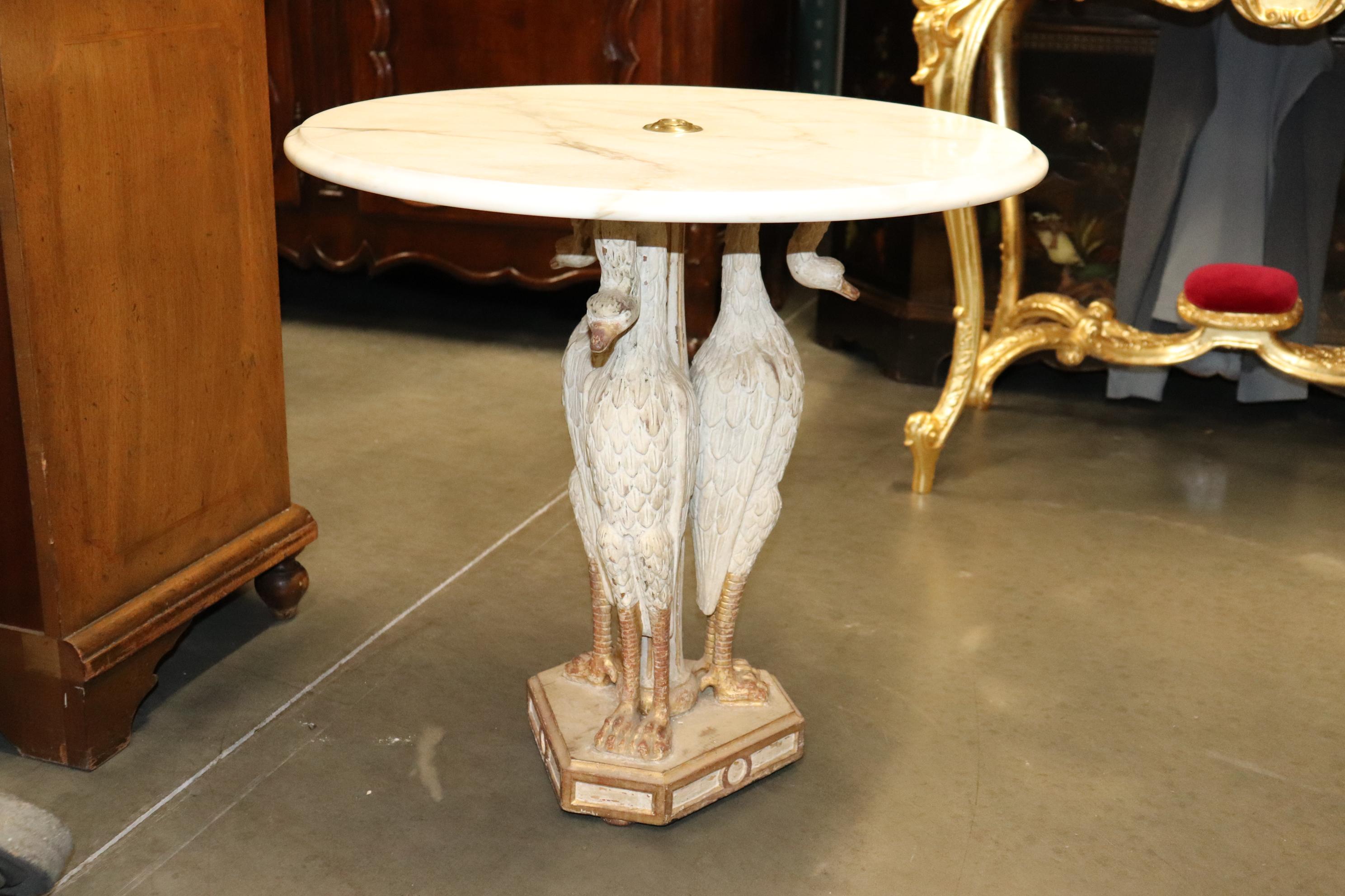 Hollywood Regency Rare Carved Full Body Swan Table Base with Marble Top Gueridon End Table