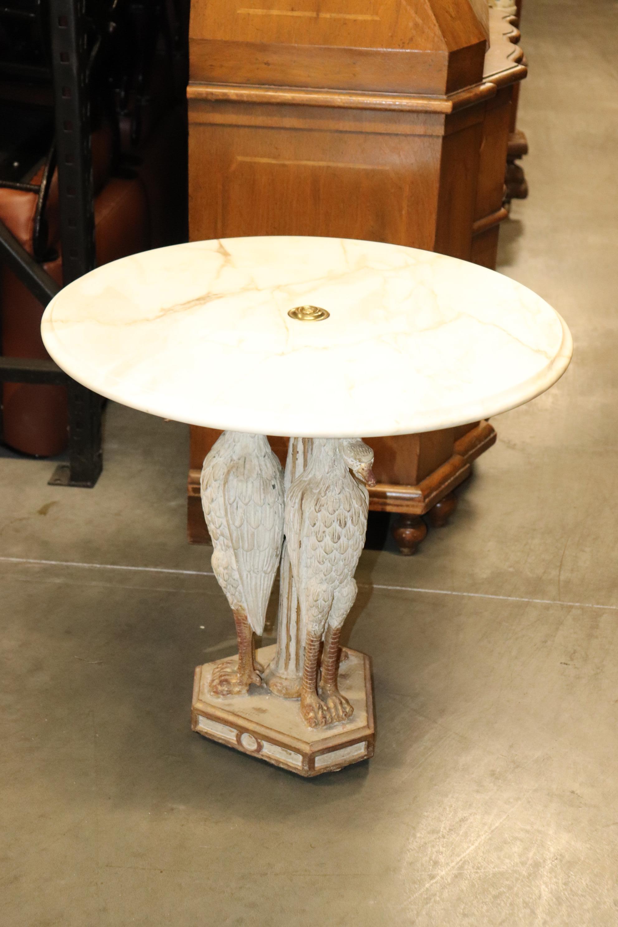 Mid-20th Century Rare Carved Full Body Swan Table Base with Marble Top Gueridon End Table