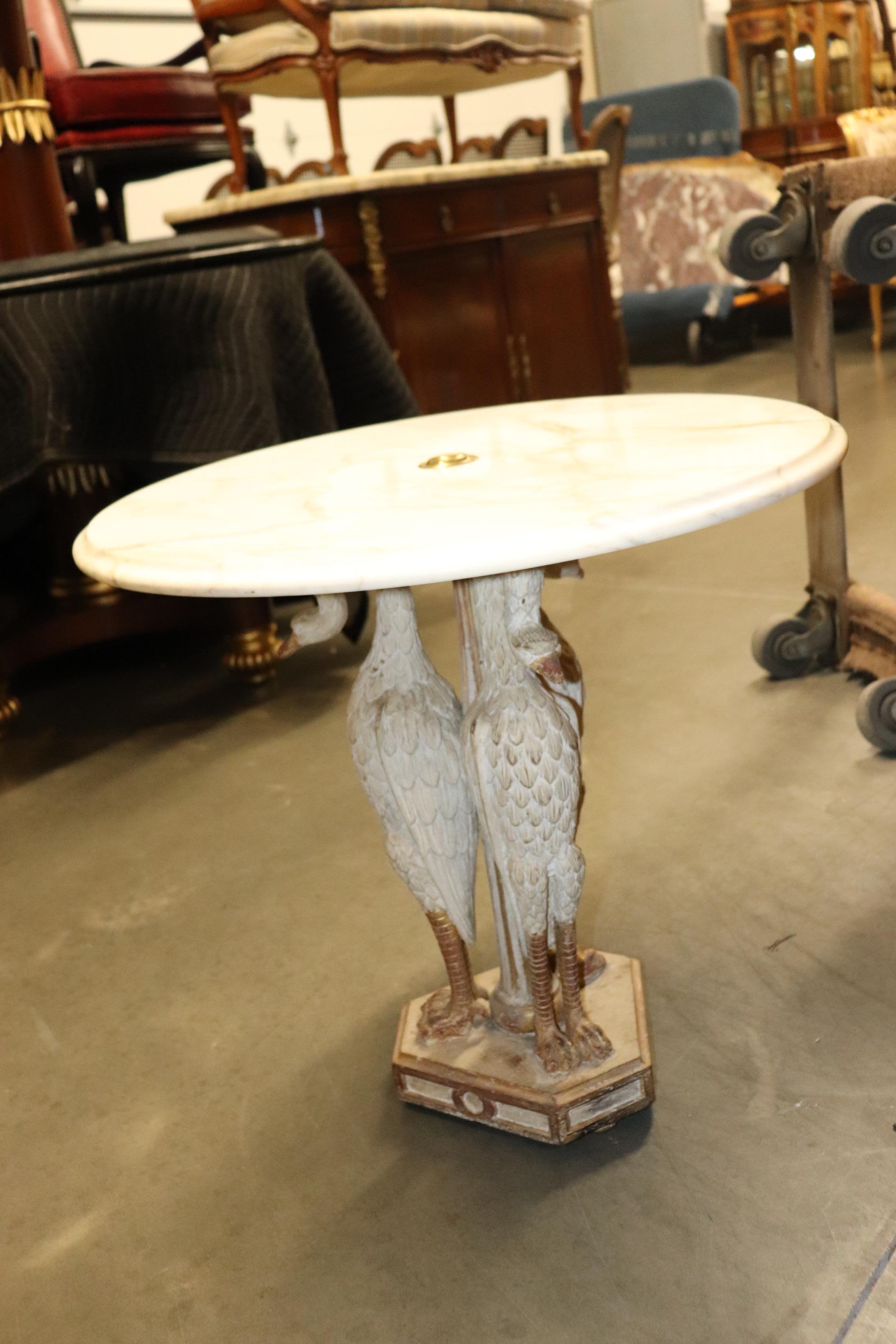 Rare Carved Full Body Swan Table Base with Marble Top Gueridon End Table 2