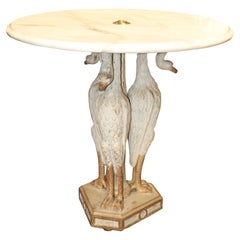 Rare Carved Full Body Swan Table Base with Marble Top Gueridon End Table
