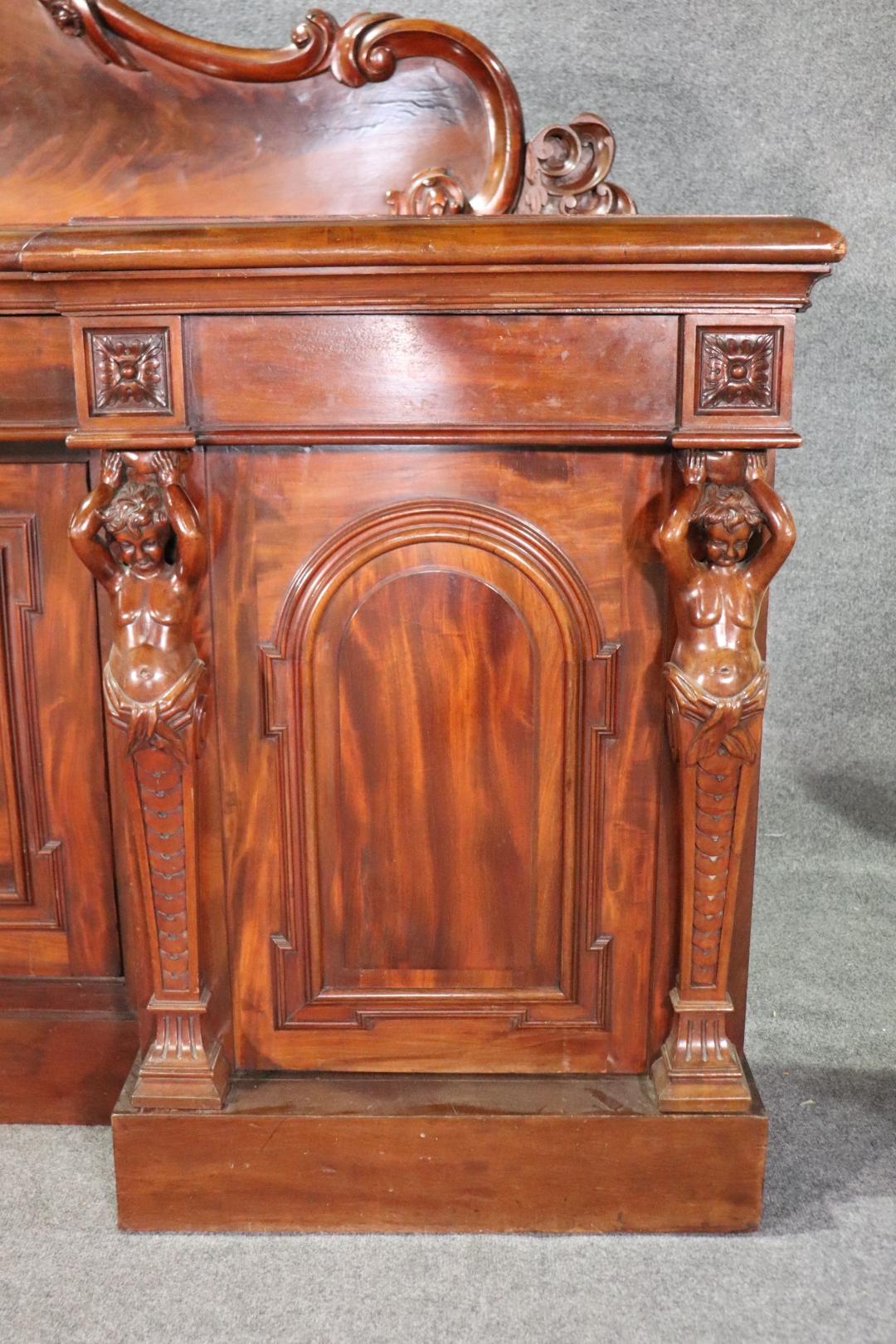 Rare Carved Full Figure Carved Solid Mahogany English Huntboard Sideboard C1870s For Sale 2