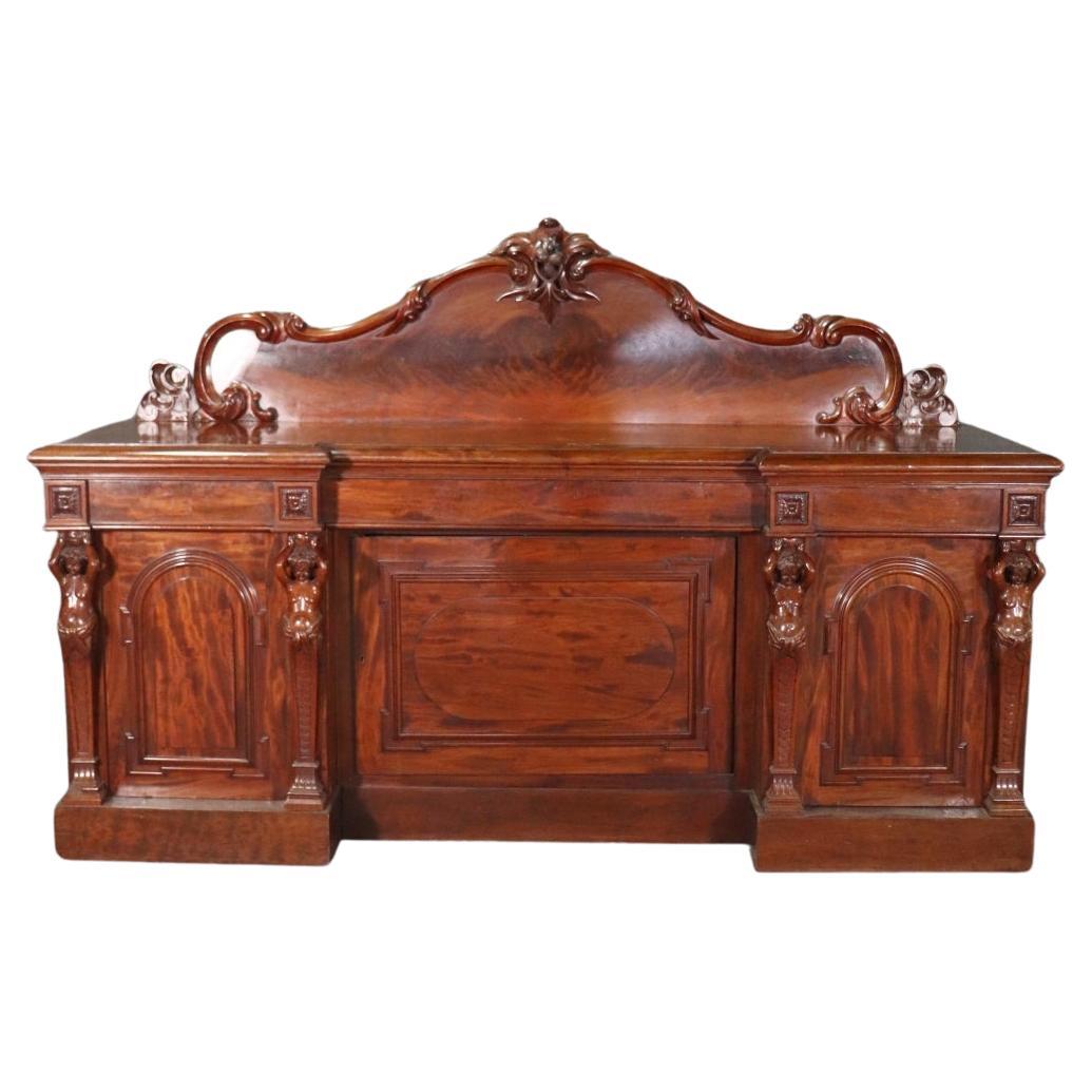 Rare Carved Full Figure Carved Solid Mahogany English Huntboard Sideboard C1870s