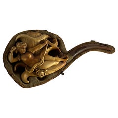 Rare Carved Hand Nude Goddess Meerschaum Pipe in Case, Circa 1890