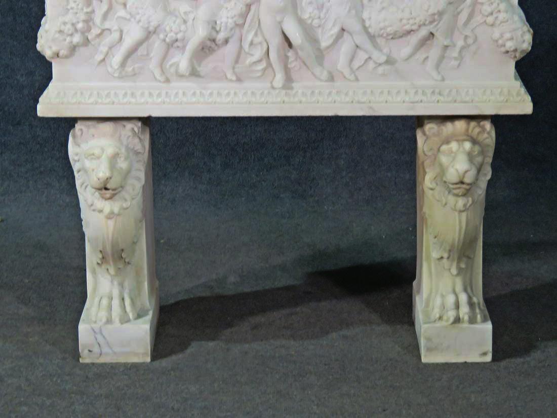 Rare Carved Italian Marble Figural Putti and Lions Marble Planter with Insert 1