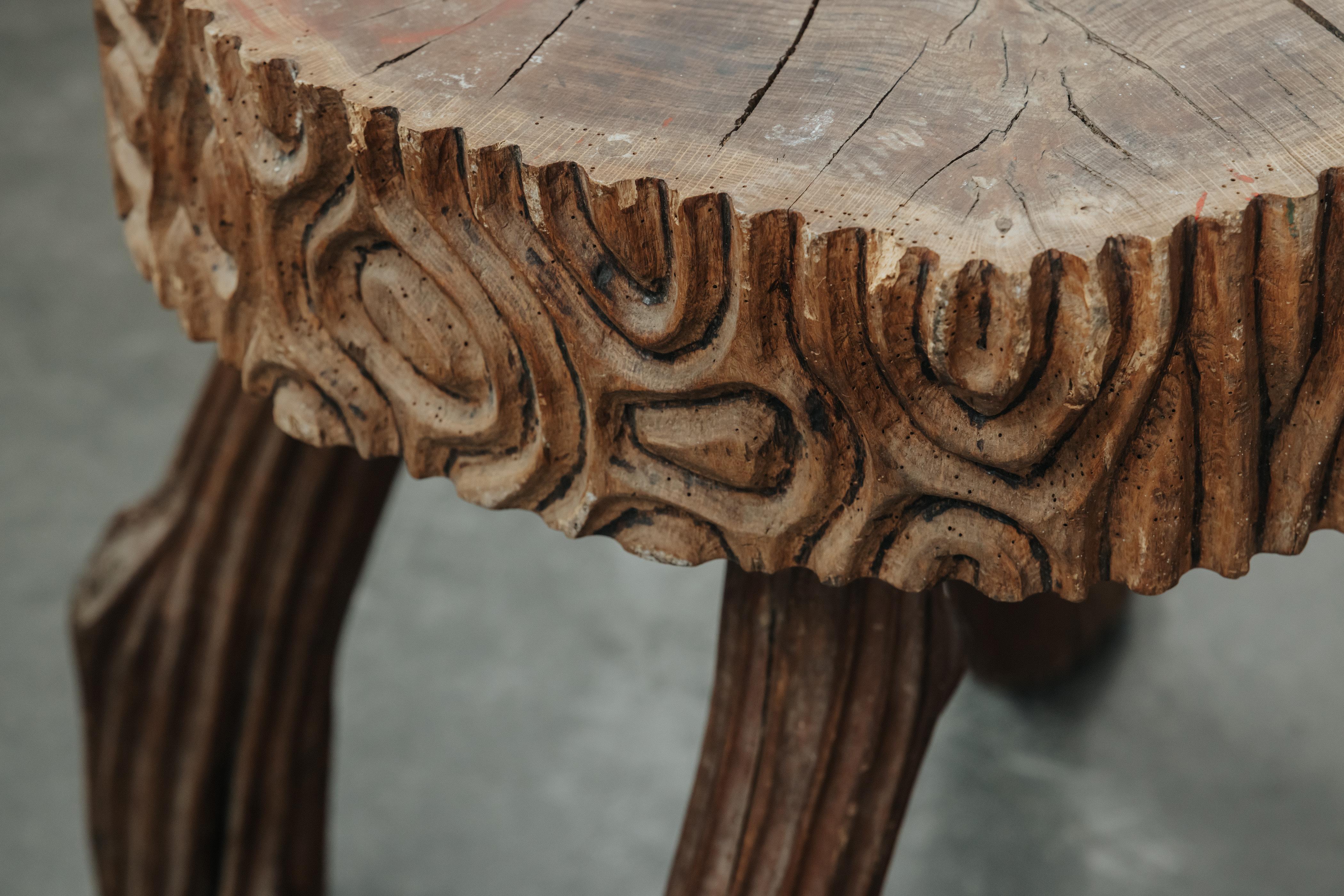 European Rare Carved Pedestal Table From The Alps, Circa 1950 For Sale
