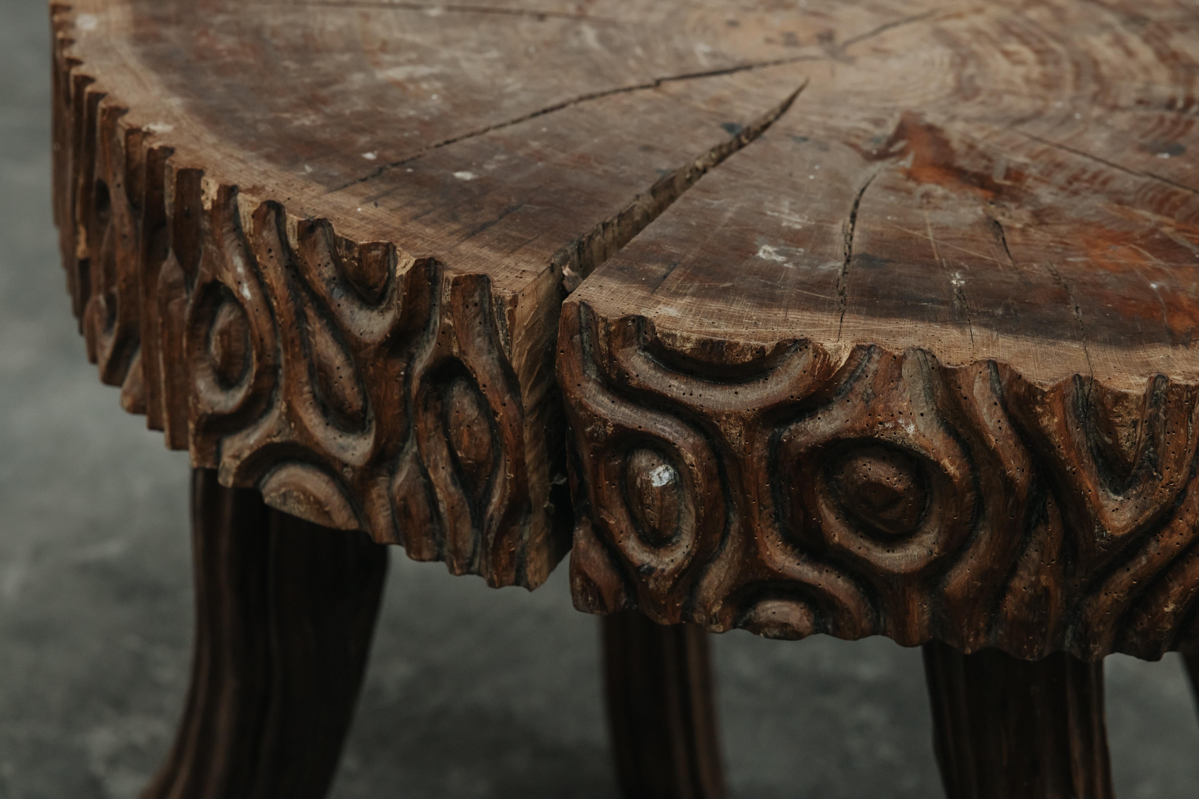 Rare Carved Pedestal Table From The Alps, Circa 1950 In Good Condition For Sale In Nashville, TN