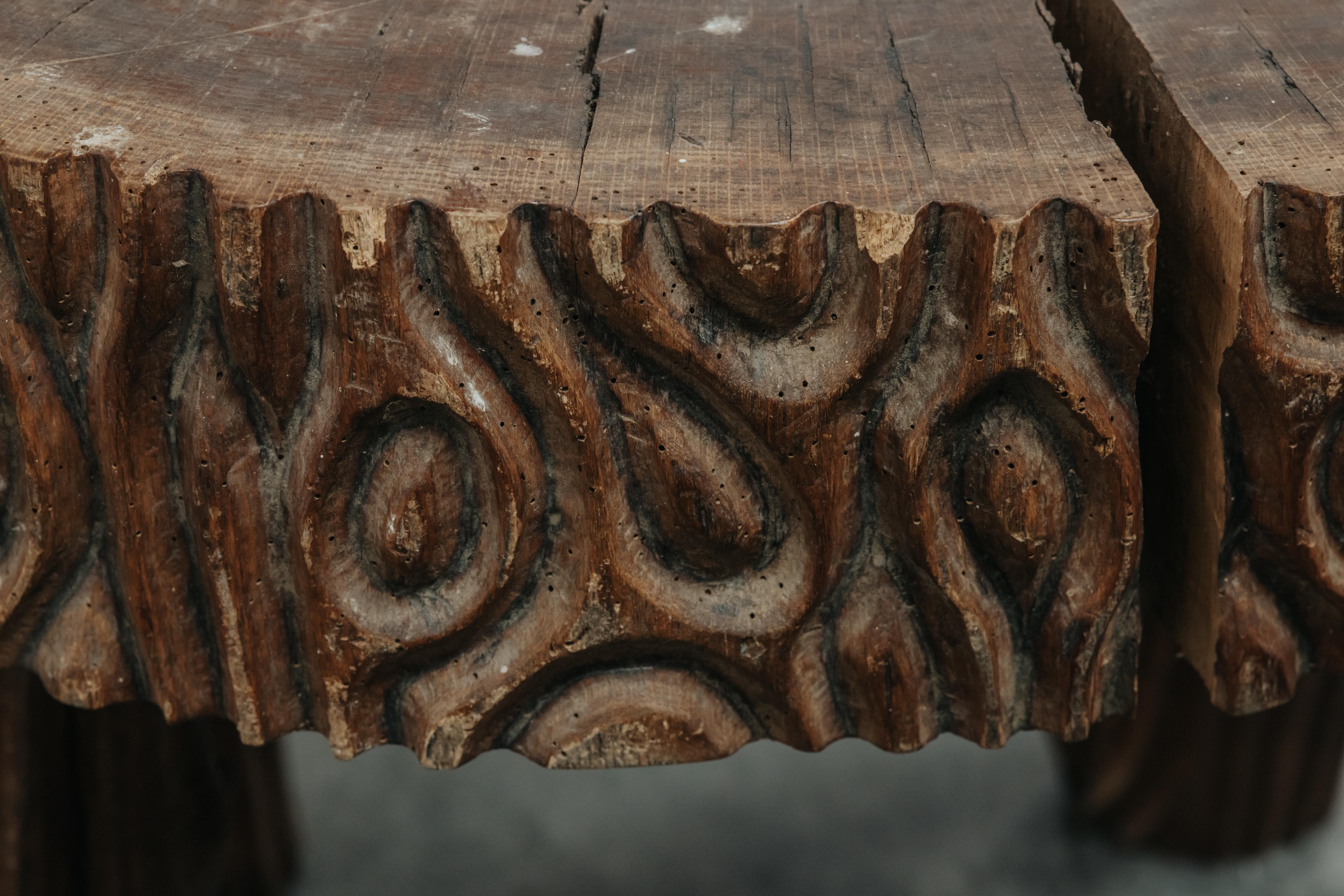Oak Rare Carved Pedestal Table From The Alps, Circa 1950 For Sale