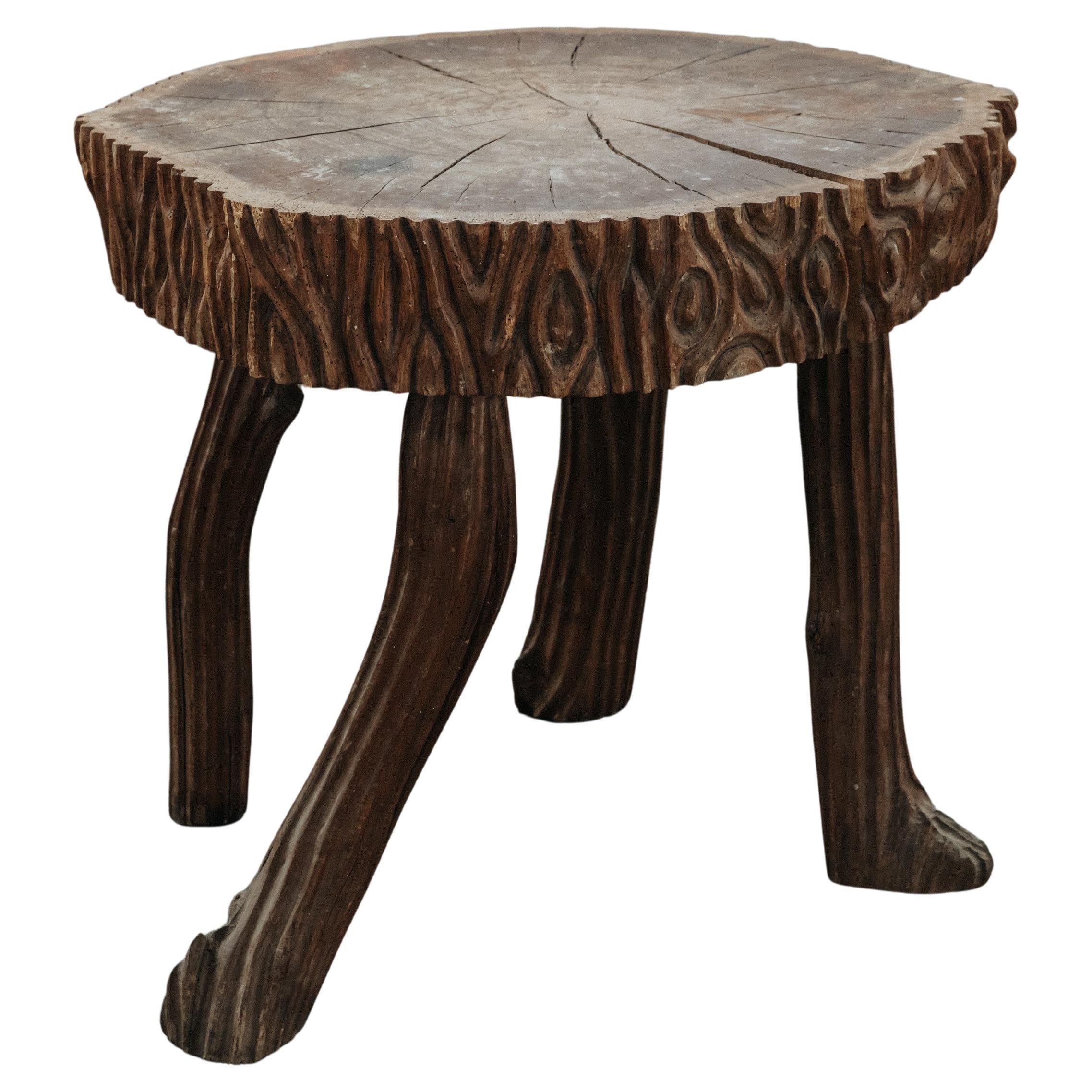Rare Carved Pedestal Table From The Alps, Circa 1950 For Sale