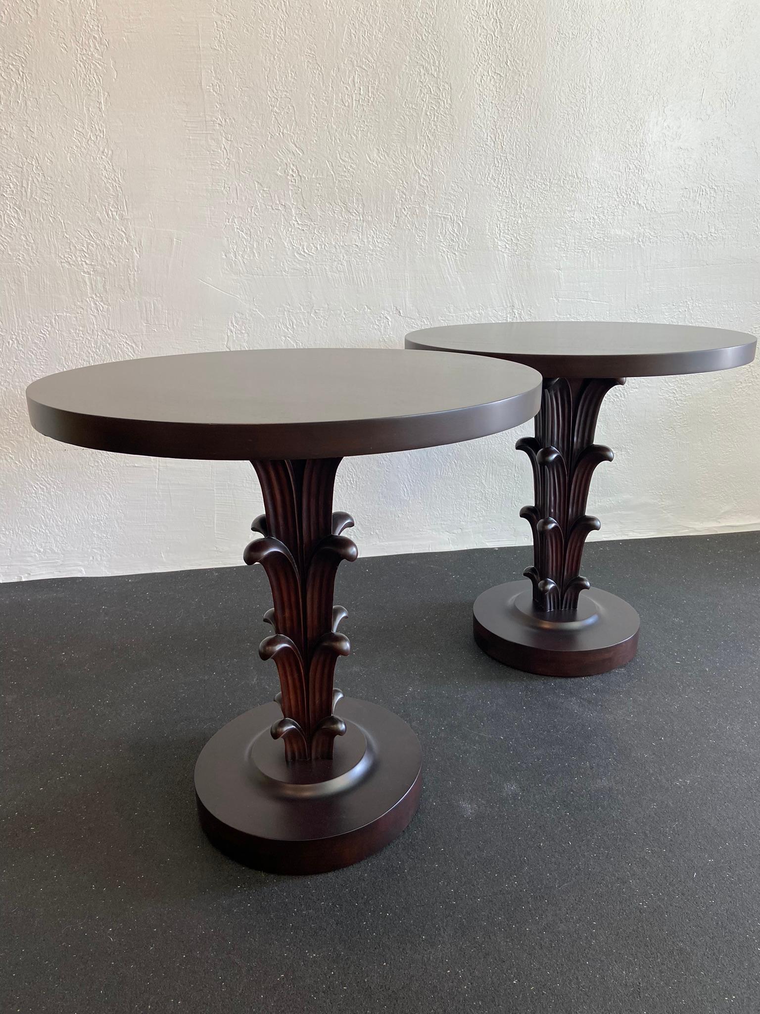 Mid-20th Century T.H Robsjohn Gibbings for Widdicomb Rare Carved Tables- a Pair