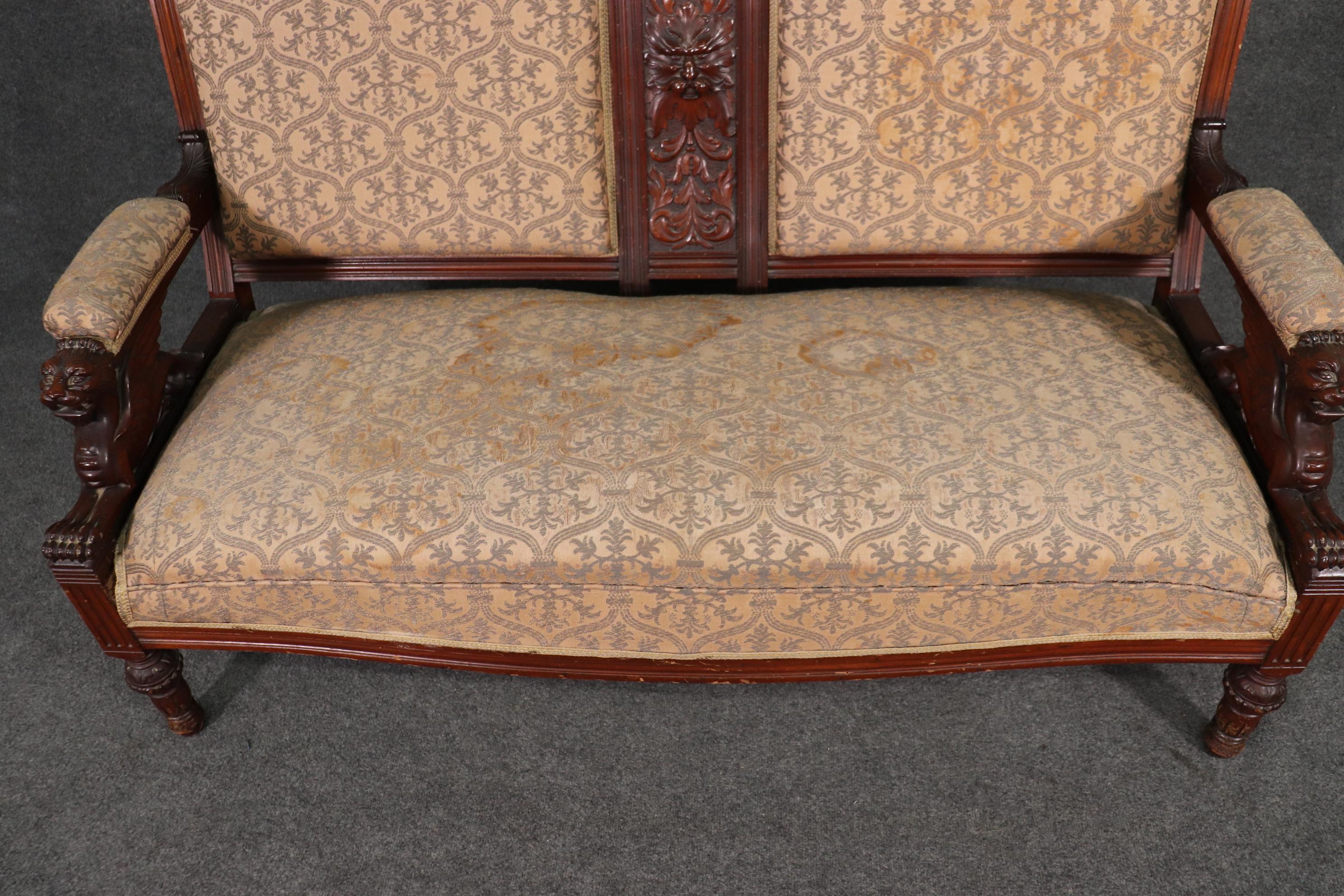 Rare Carved Walnut RJ Horner Winged Griffin Sofa Settee Circa 1870 12
