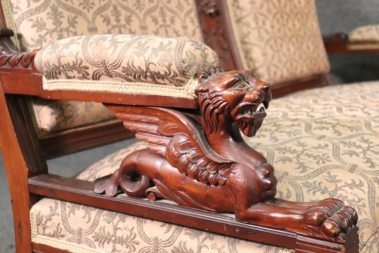 Late Victorian Rare Carved Walnut RJ Horner Winged Griffin Sofa Settee Circa 1870 For Sale