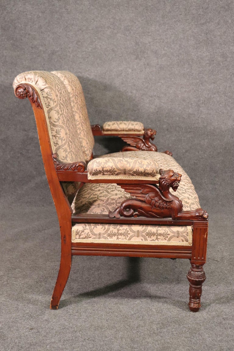 Rare Carved Walnut RJ Horner Winged Griffin Sofa Settee Circa 1870 For Sale 3