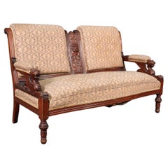 Rare Carved Walnut RJ Horner Winged Griffin Sofa Settee Circa 1870