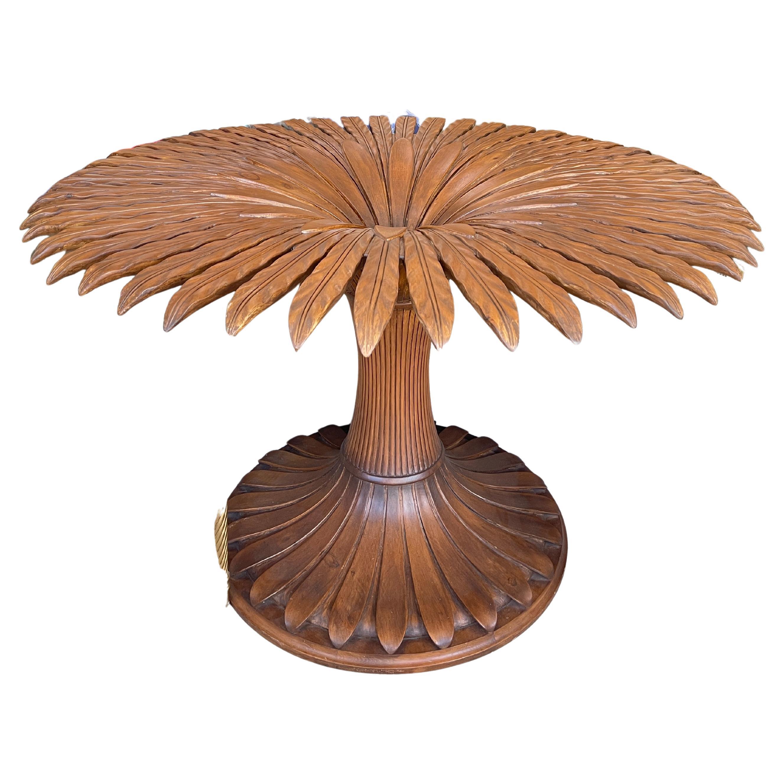 Rare Carved Wood Palm Table by Chelini in Florence, Italy, 1970s