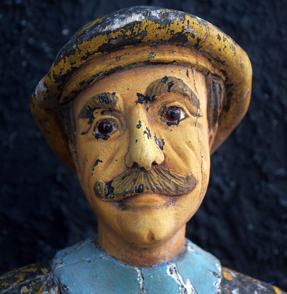 Rare Carved Wood with Glass Eyes Folk-Art Shop Front Statue, c.1940 3