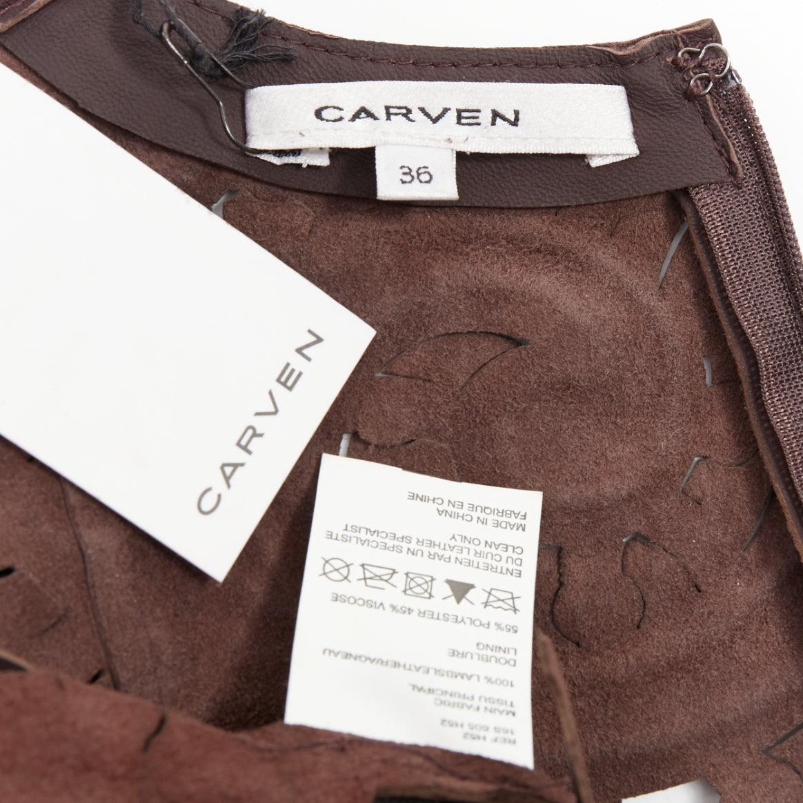 rare Carven Cassis top floral en cuir d'agneau marron découpé au laser FR36 en vente 3