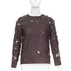 rare CARVEN Cassis brown laser cut lambskin leather floral top FR36
