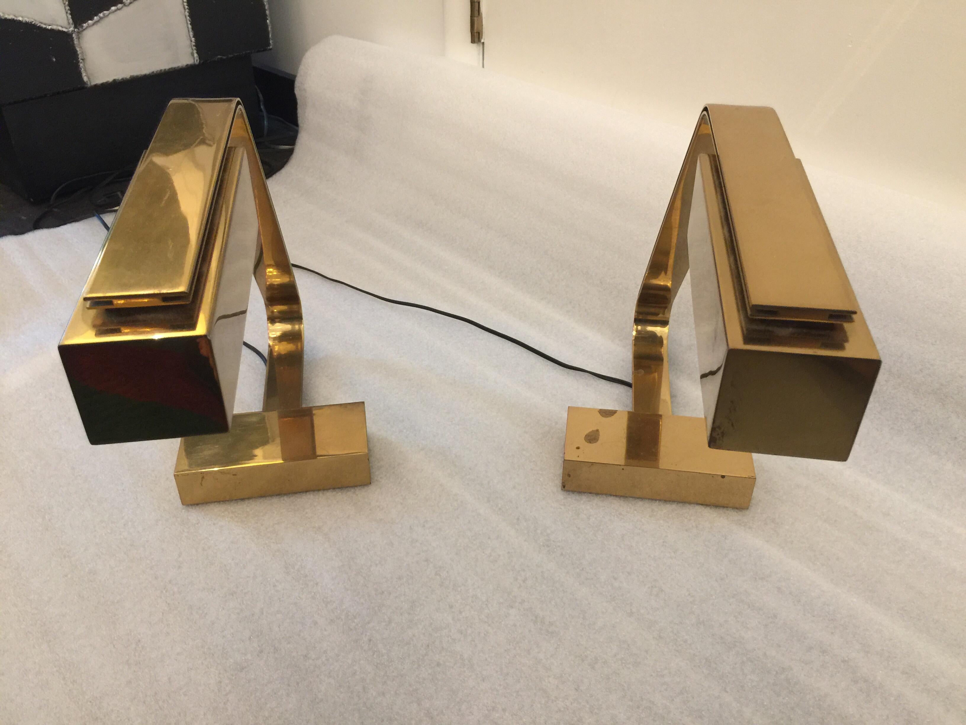 Rare Casella Brass Flat Bar Desk Lamps, Pair For Sale 7