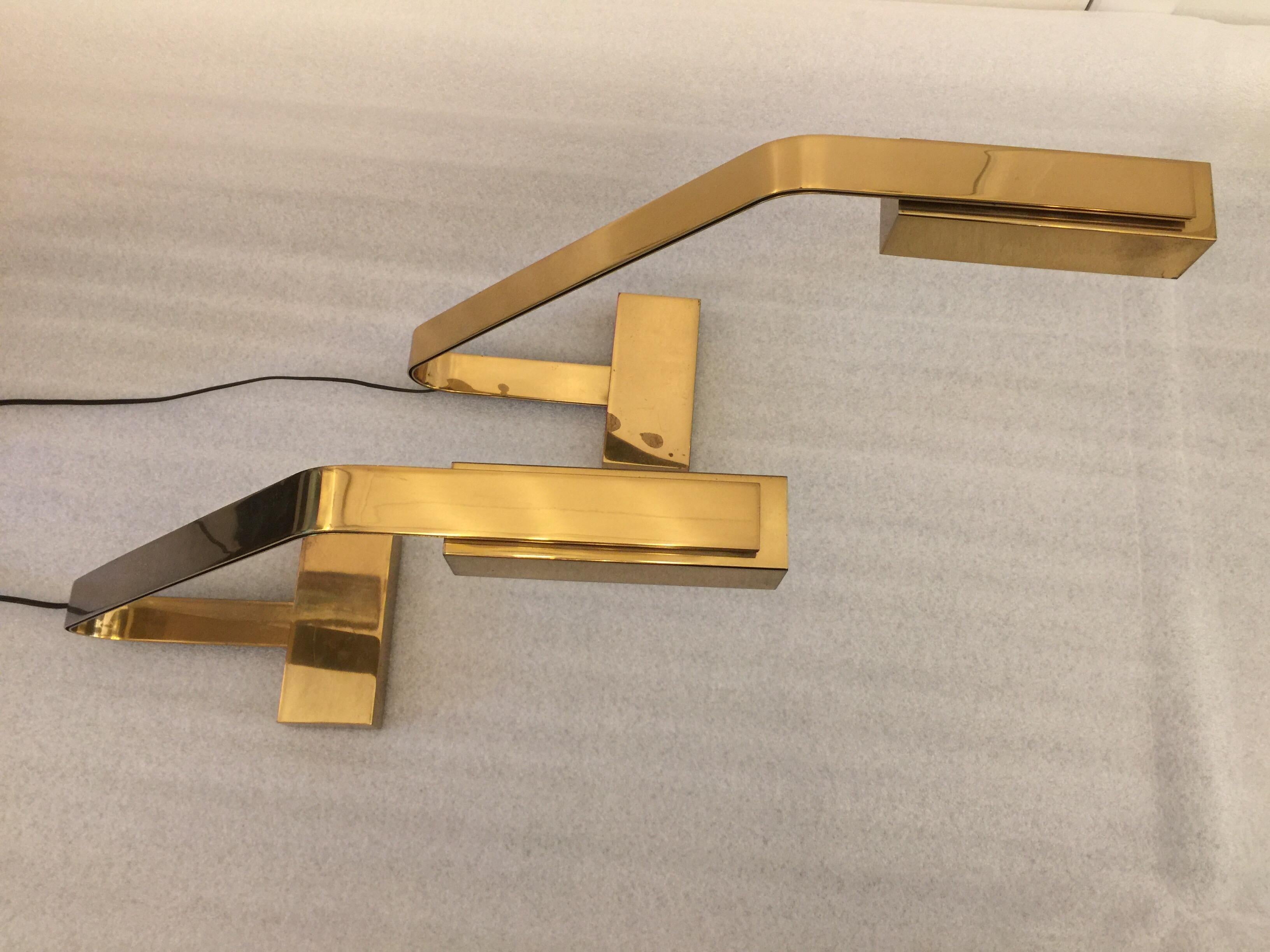 Late 20th Century Rare Casella Brass Flat Bar Desk Lamps, Pair For Sale