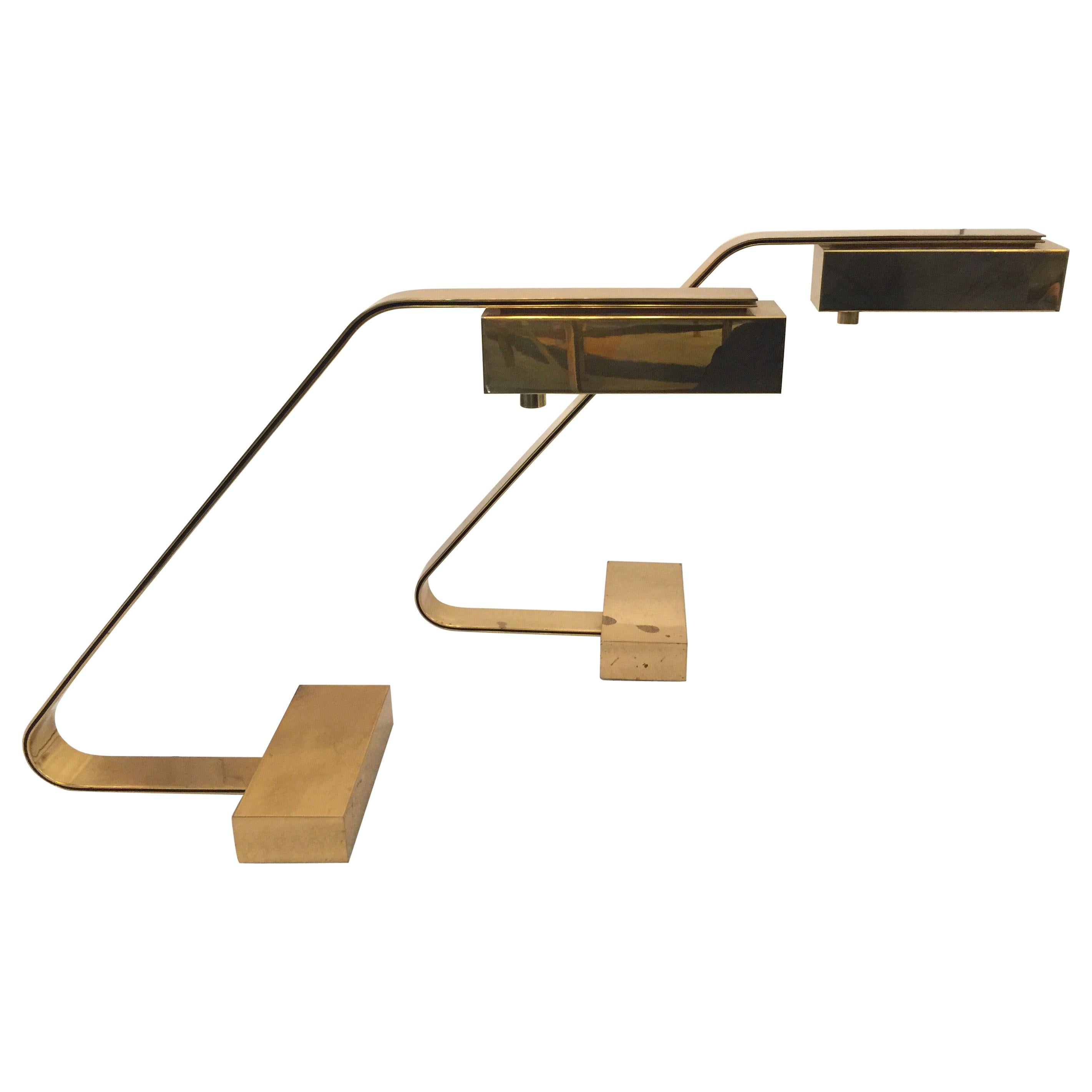 Rare Casella Brass Flat Bar Desk Lamps, Pair For Sale