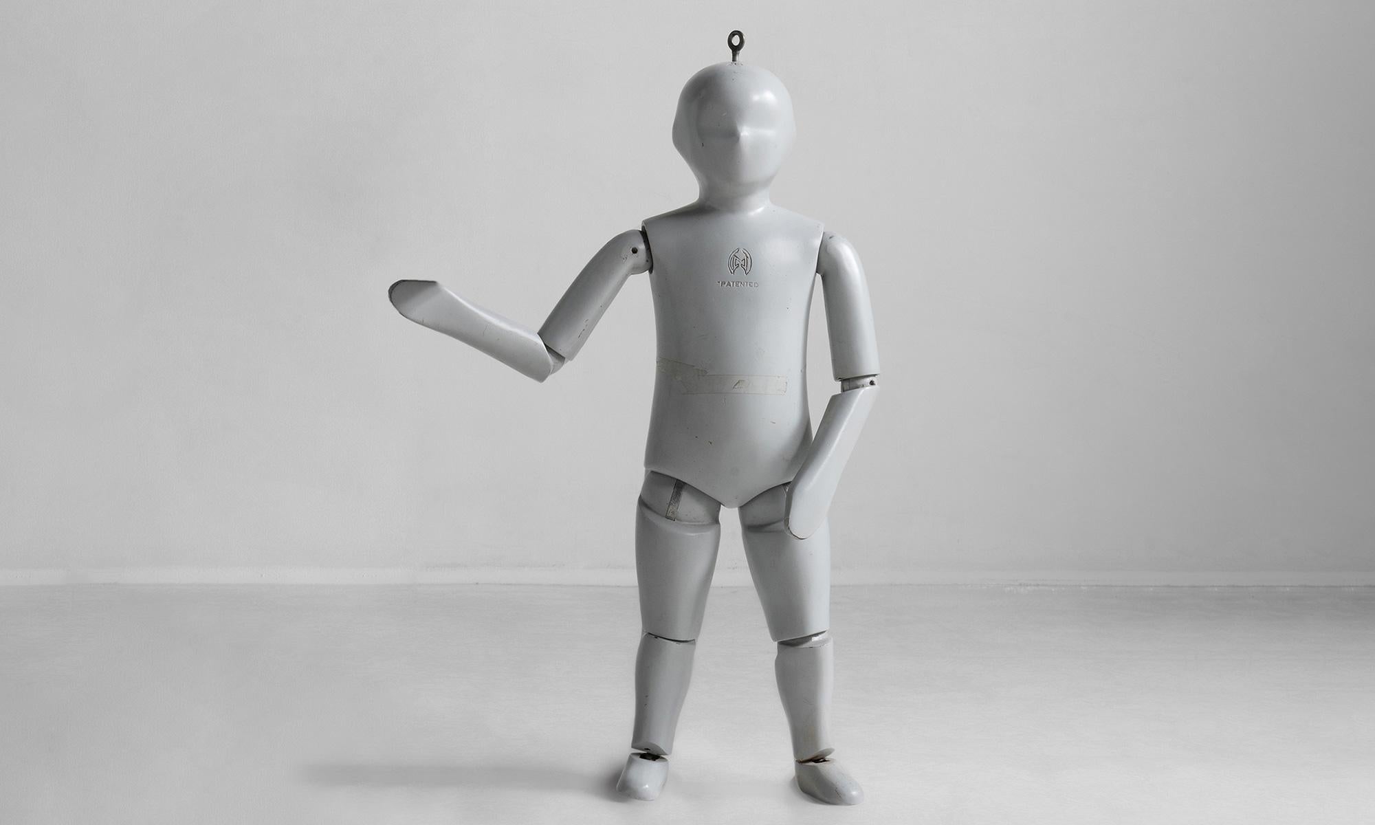 Rare cast aluminum crash test dummies

life-size dummies with articulating joints, original grey paint and stamped with numbers on top of heads.

Measures: 32