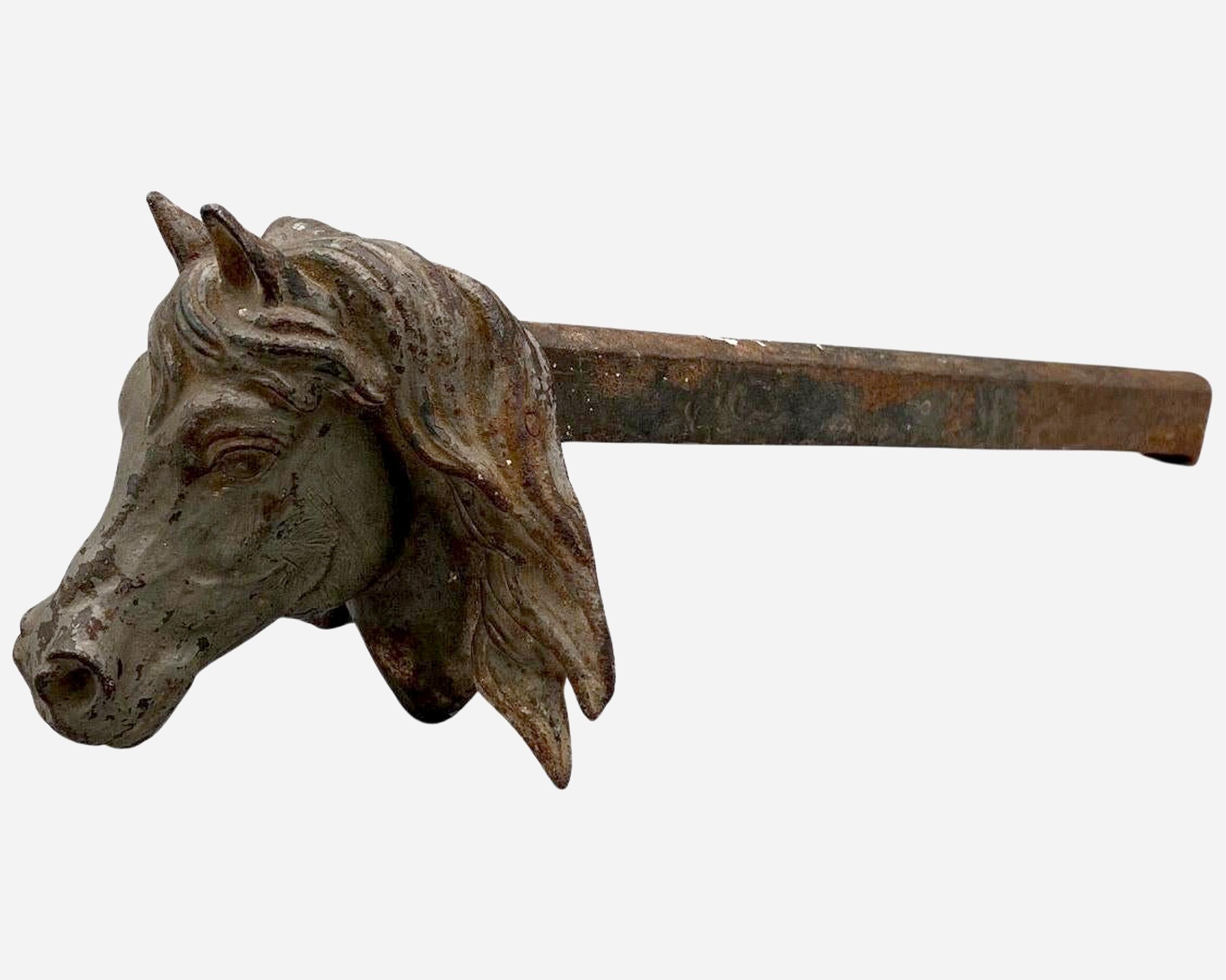French Rare cast iron and wrought iron horse head halter holder, France, circa 1880 For Sale