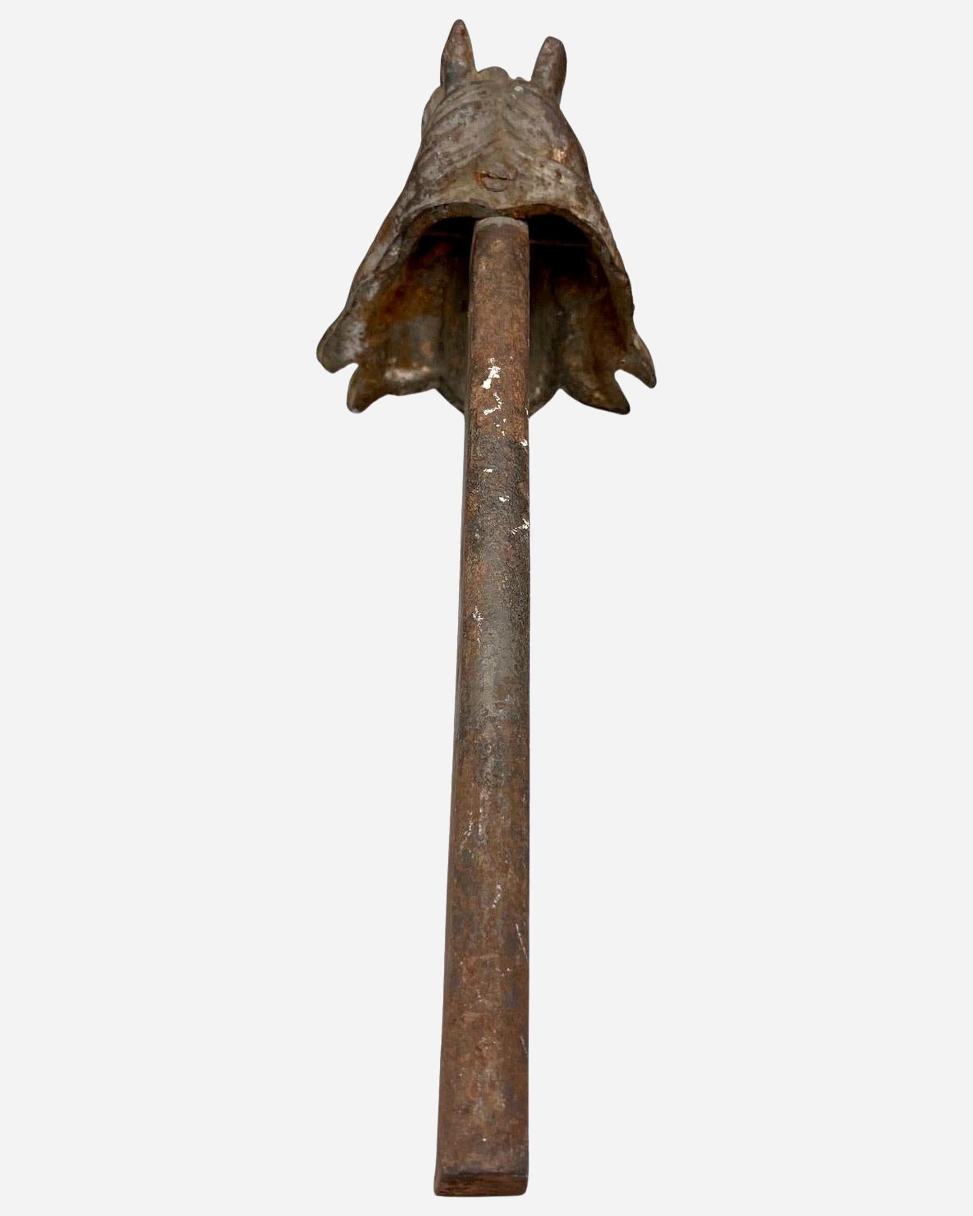 Cast Rare cast iron and wrought iron horse head halter holder, France, circa 1880 For Sale
