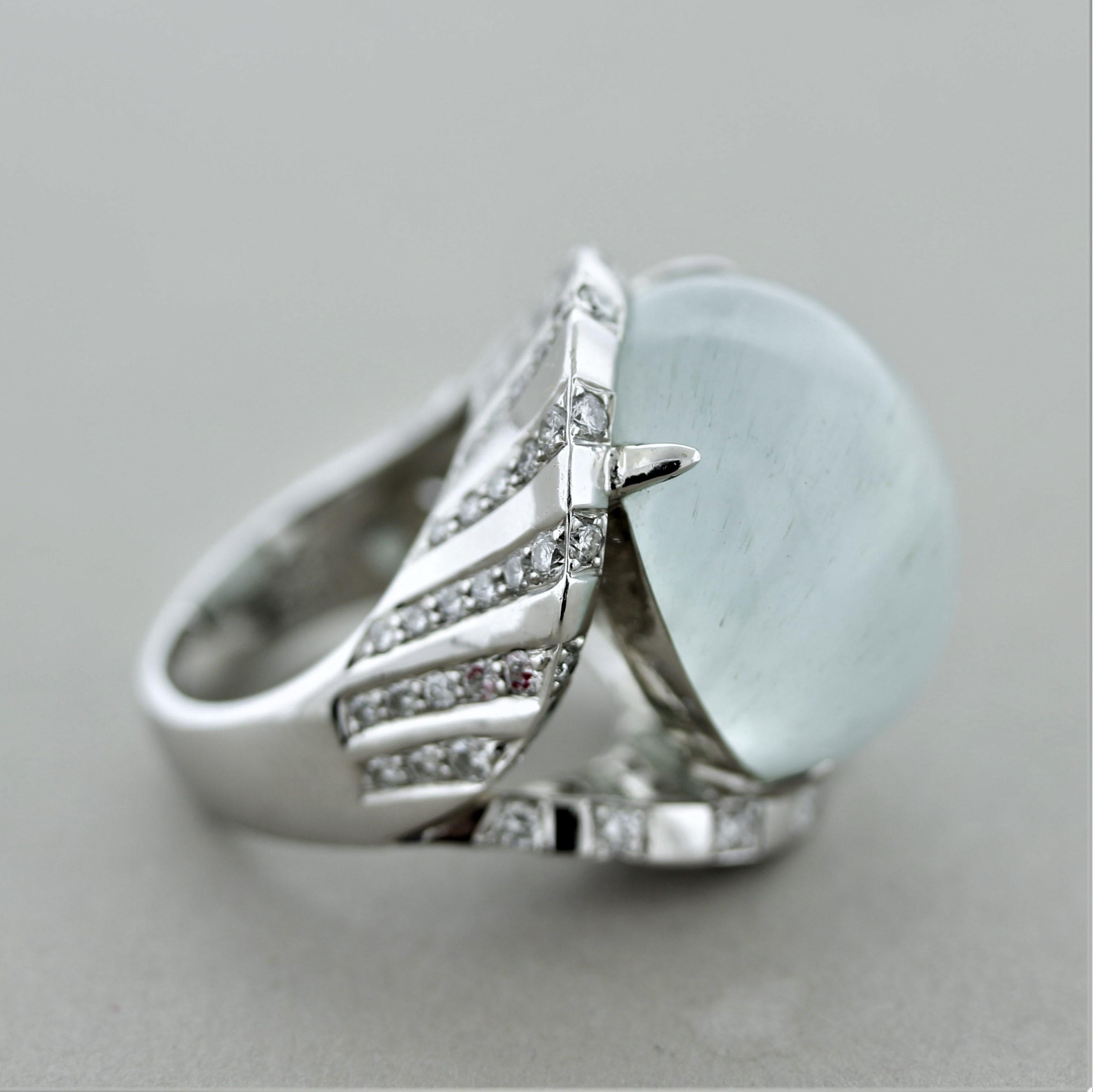 Mixed Cut Rare Cat’s Eye Aquamarine Diamond Gold Cocktail Ring