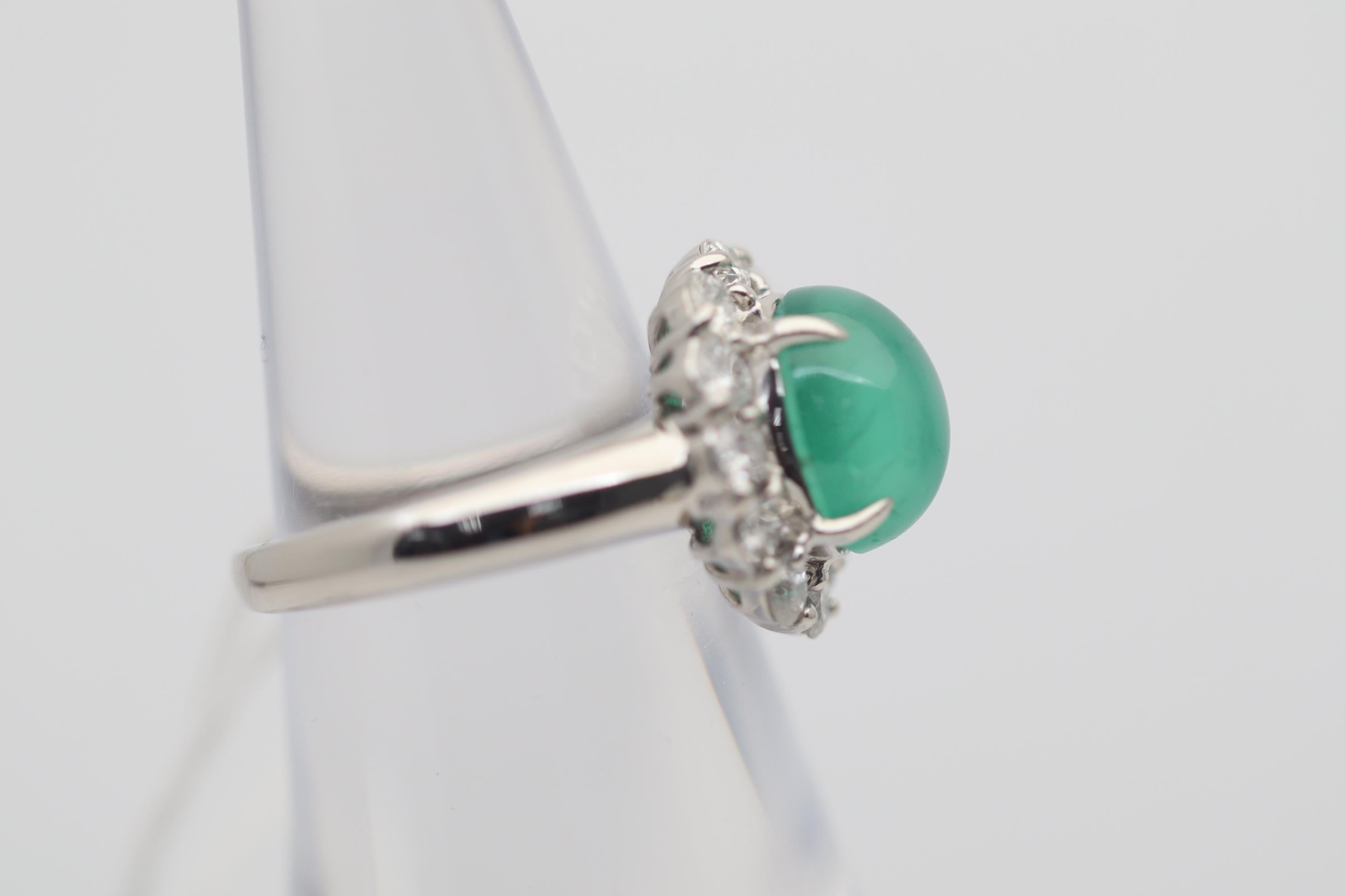 Cabochon Rare Cats Eye Emerald Diamond Platinum Ring For Sale