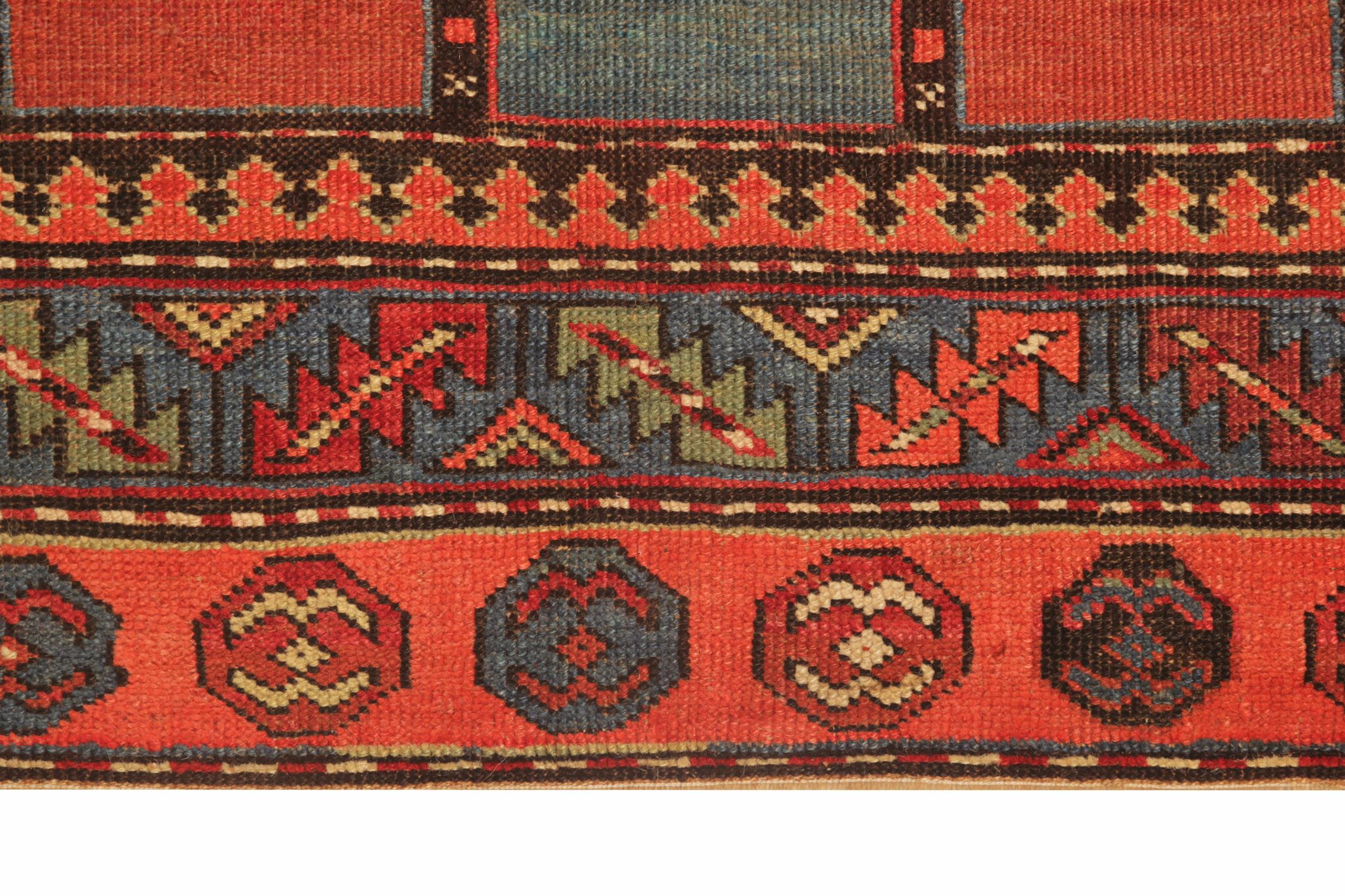 Kazak Rare Oriental Rug Handmade Carpet Caucasian Modern Talesh Red Striped Rug Sale For Sale