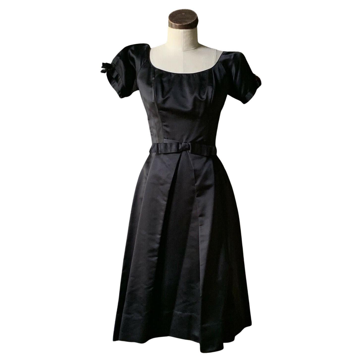 CEIL CHAPMAN Rare robe de cocktail vintage en satin noir COUTURE des années 1950 XS/S