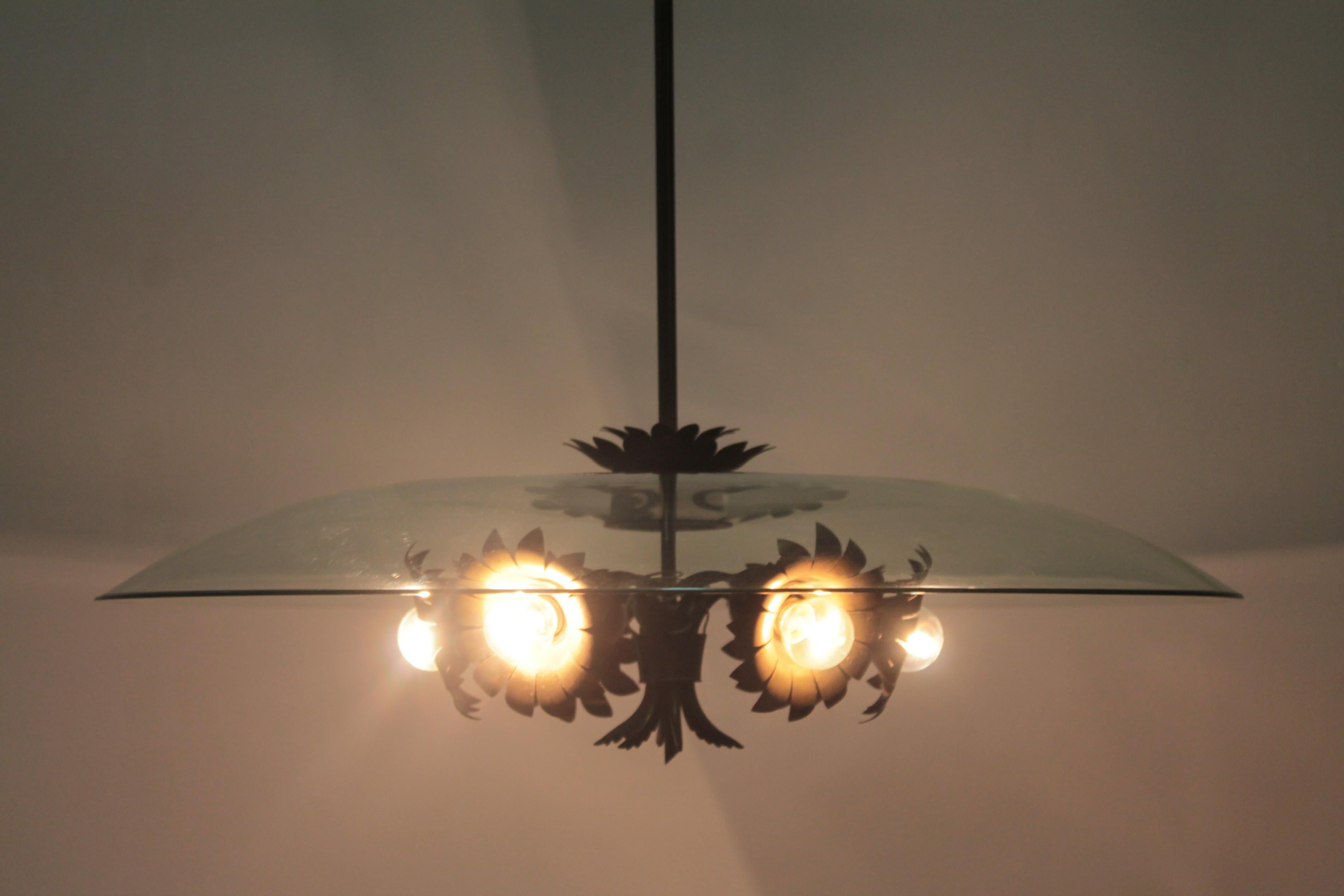 Rare Ceiling Lamp Fontana Arte Design Pietro Chiesa Artglass, 1940s 3